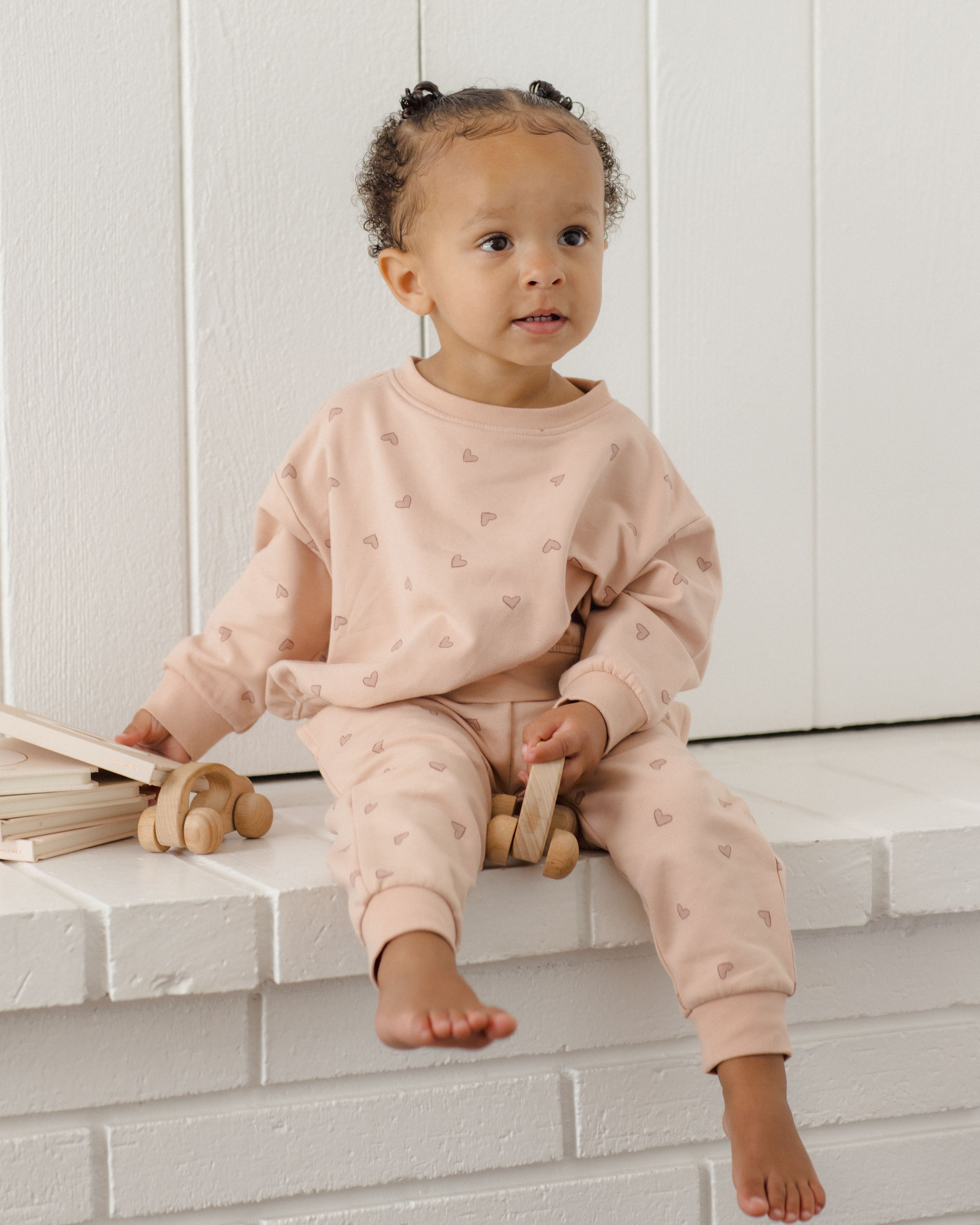 Relaxed Sweatpant Hearts - Dusty Rose