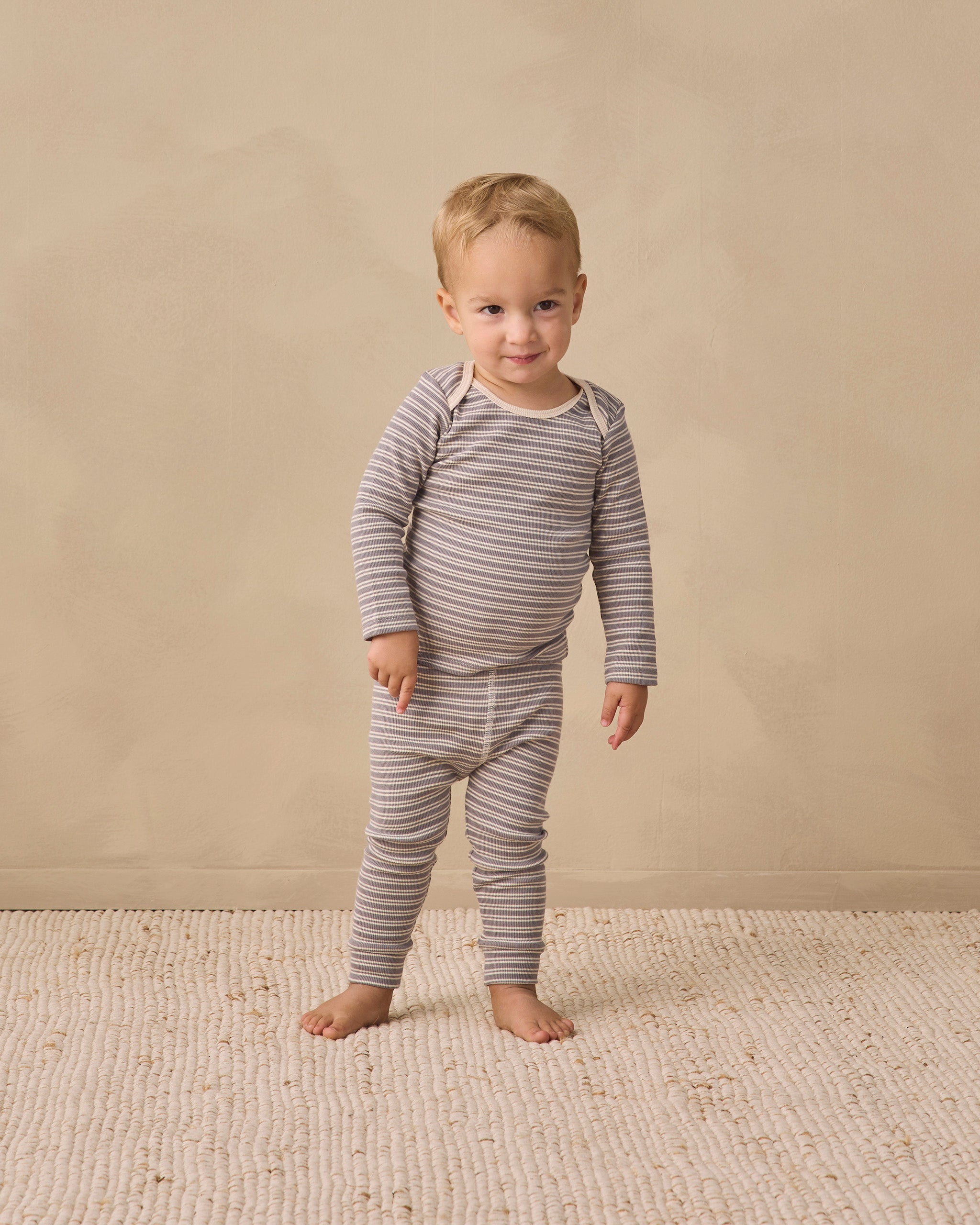Ribbed Tee + Legging Set - Slate Microstripe
