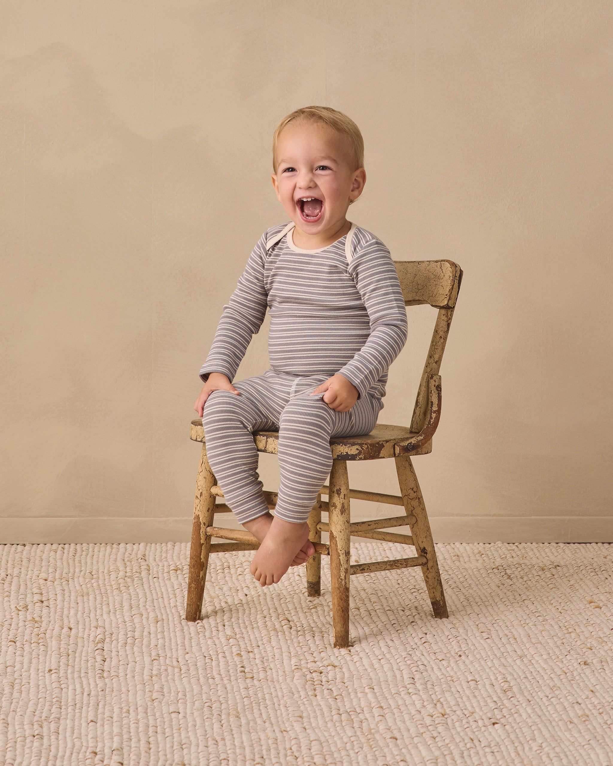 Ribbed Tee + Legging Set - Slate Microstripe