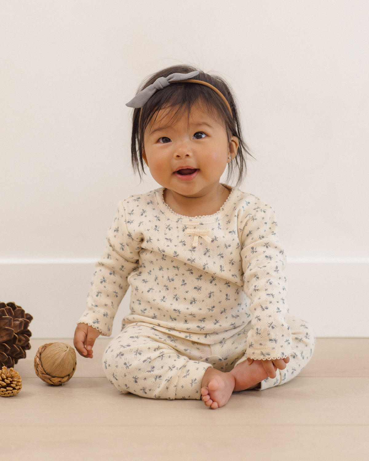 Pointelle Long Sleeve Tee + Legging - Blue Ditsy Natural