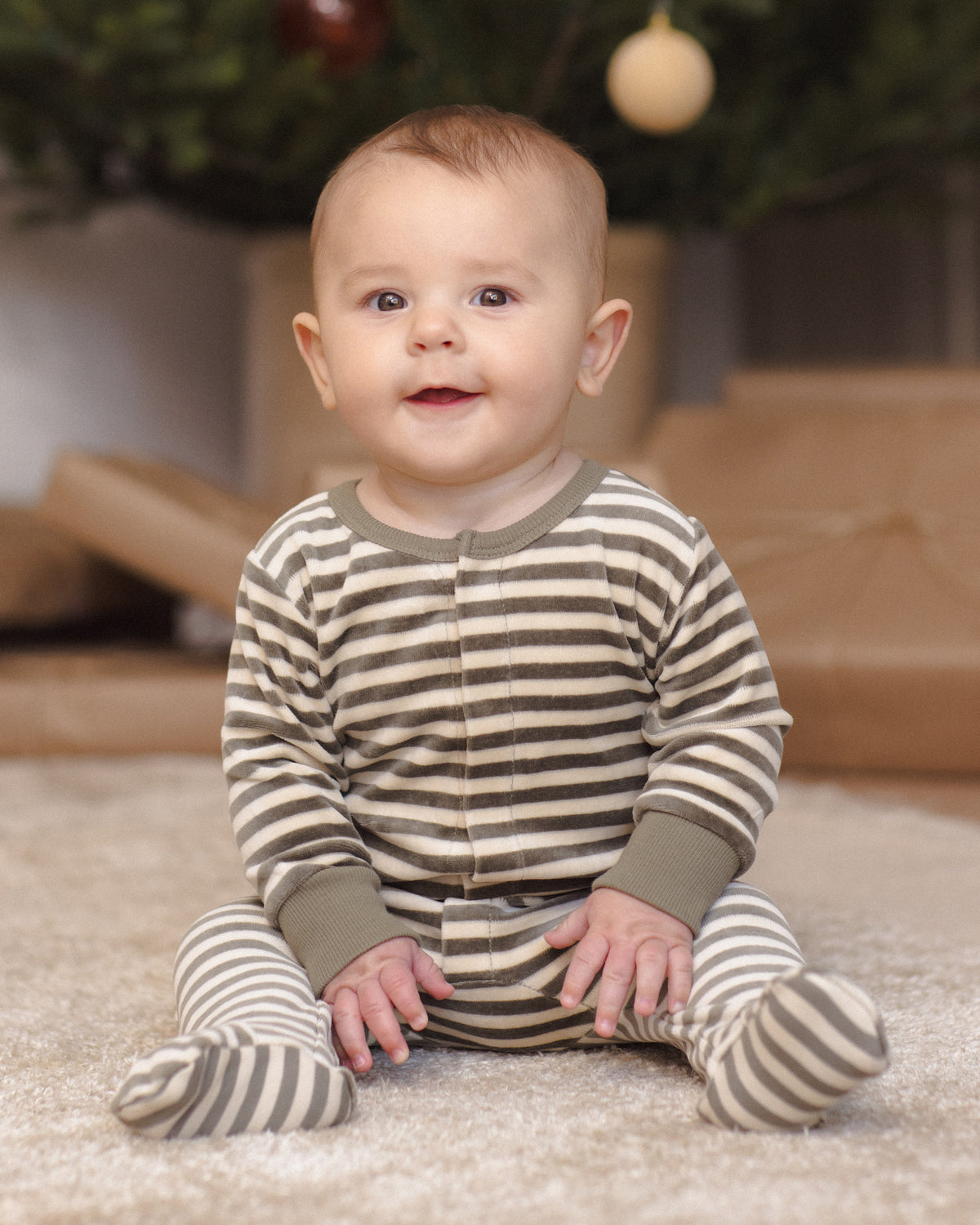 Hidden Snap Footie - Spruce Stripe