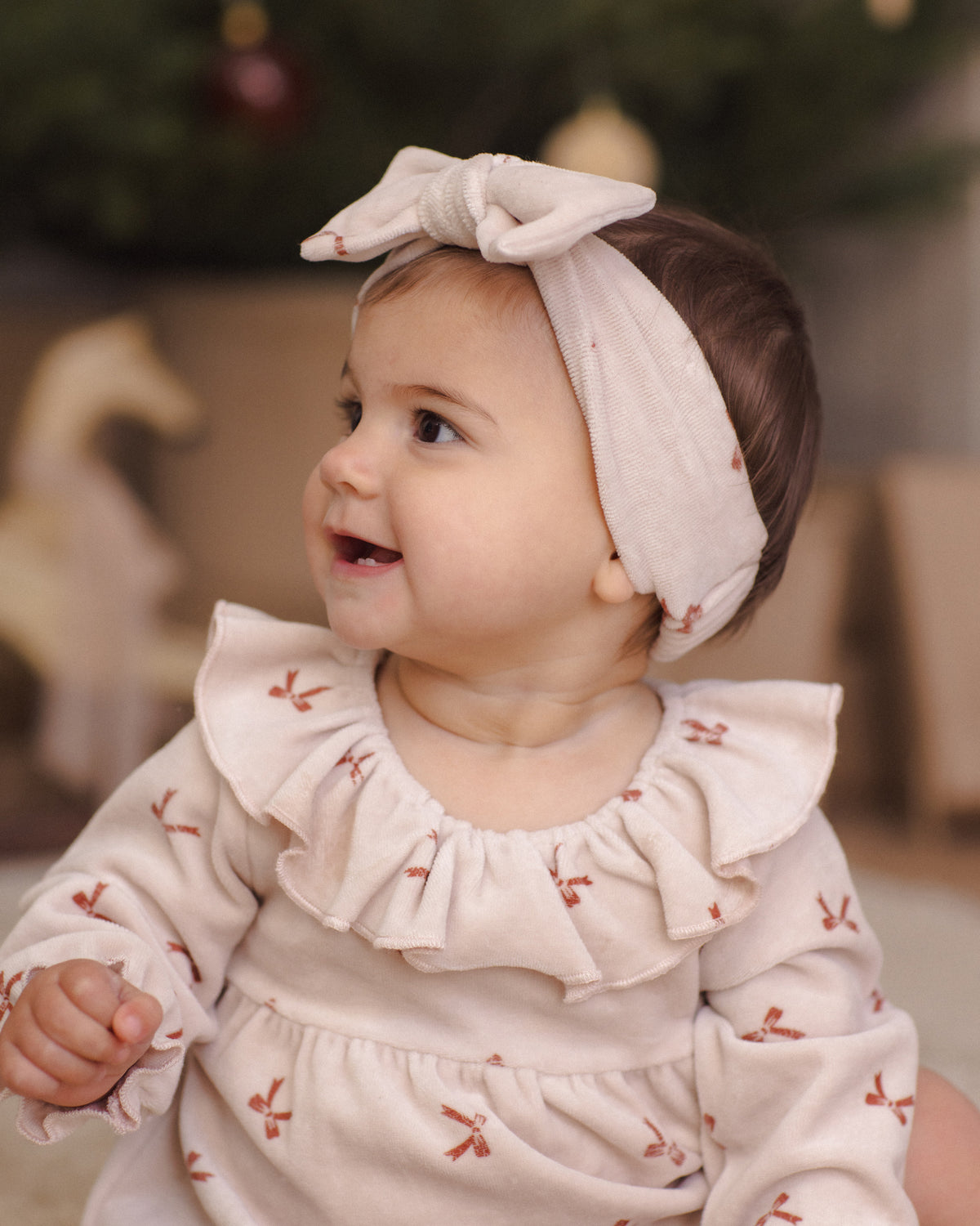 Velour Bow Headband - Red Bows, Rose Water