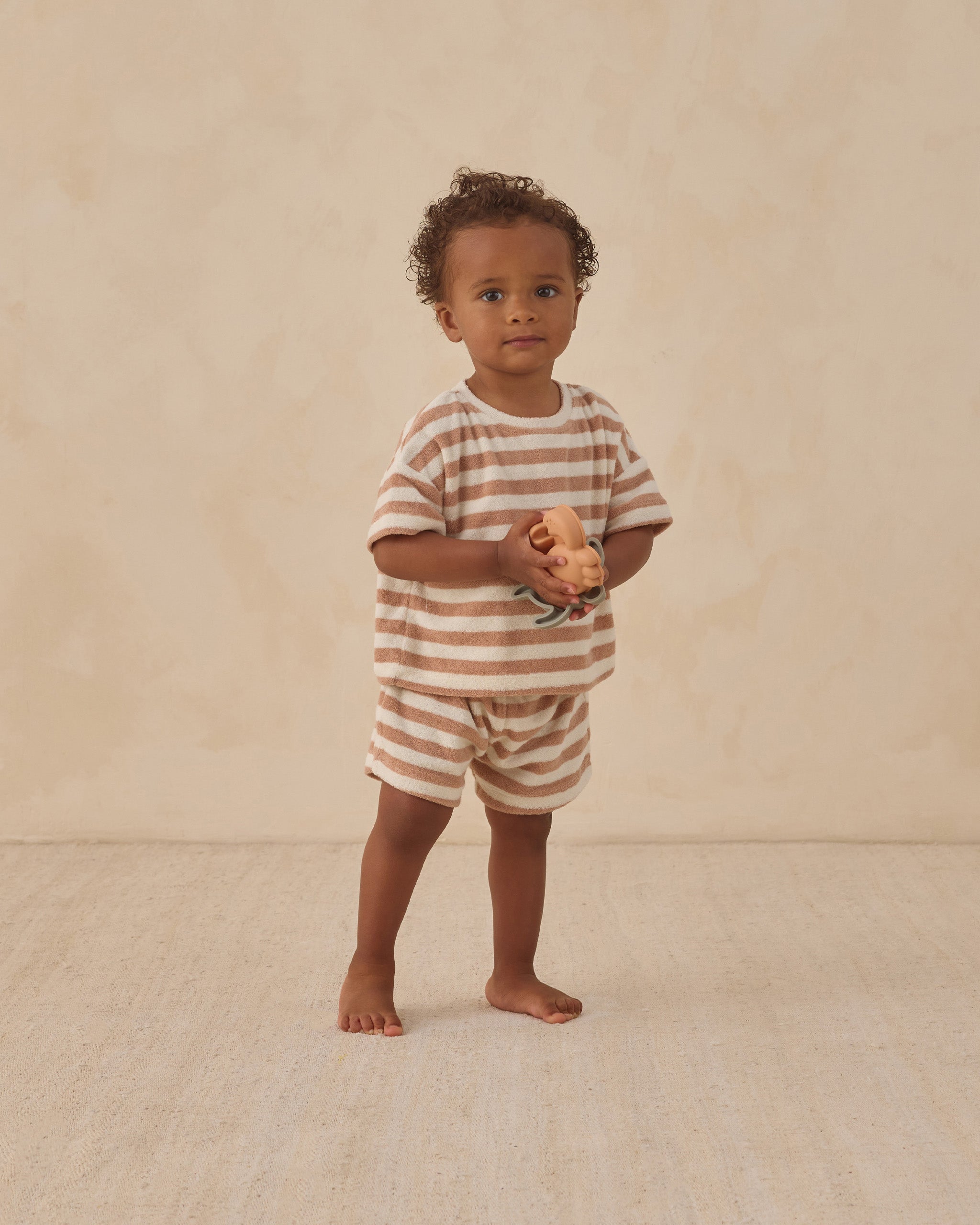 Terry Tee + Short Set || Latte Stripe