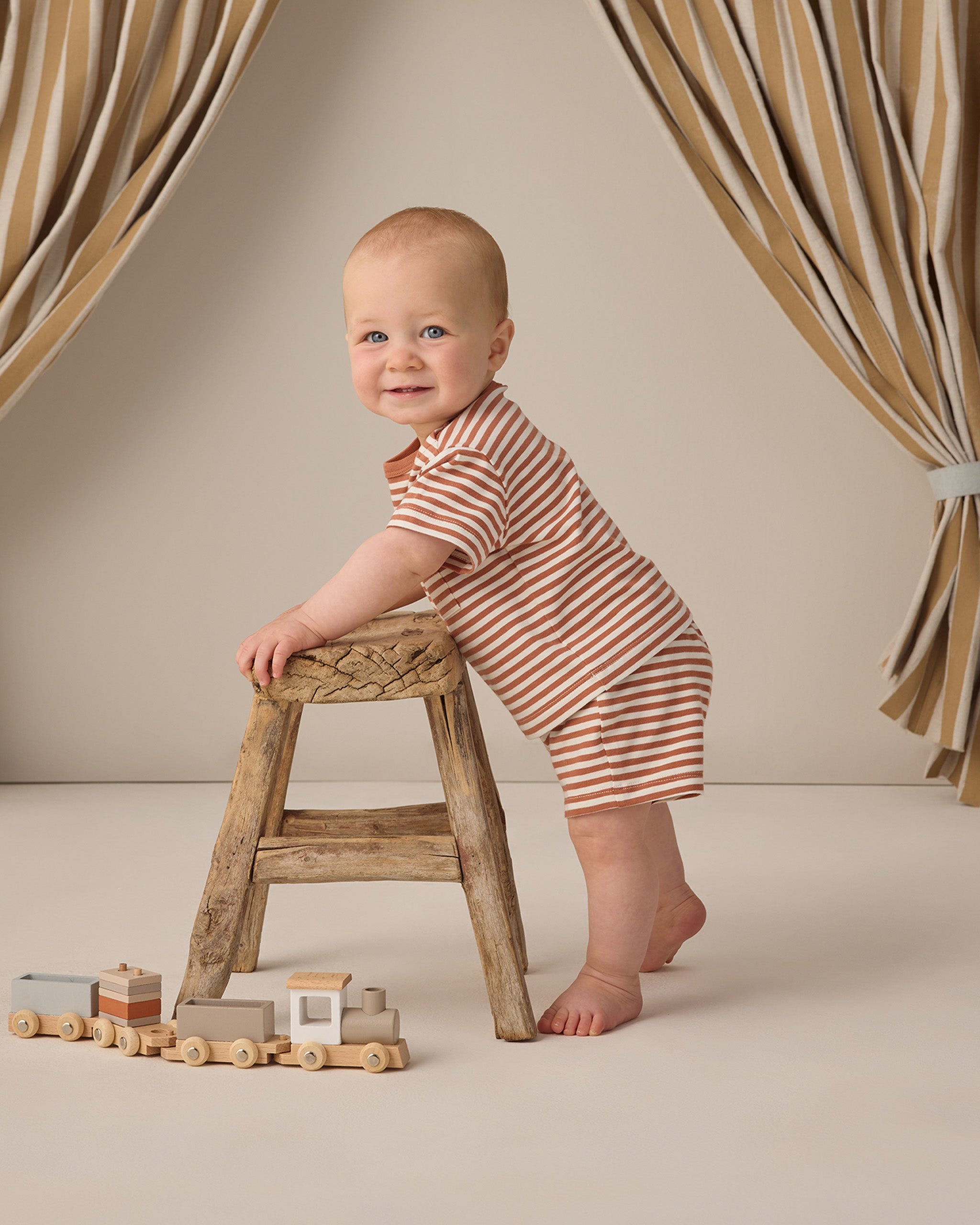 Boxy Pocket Tee + Short Set || Poppy Stripe