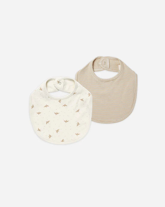JERSEY SNAP BIB || DOVES, LATTE MICRO STRIPE