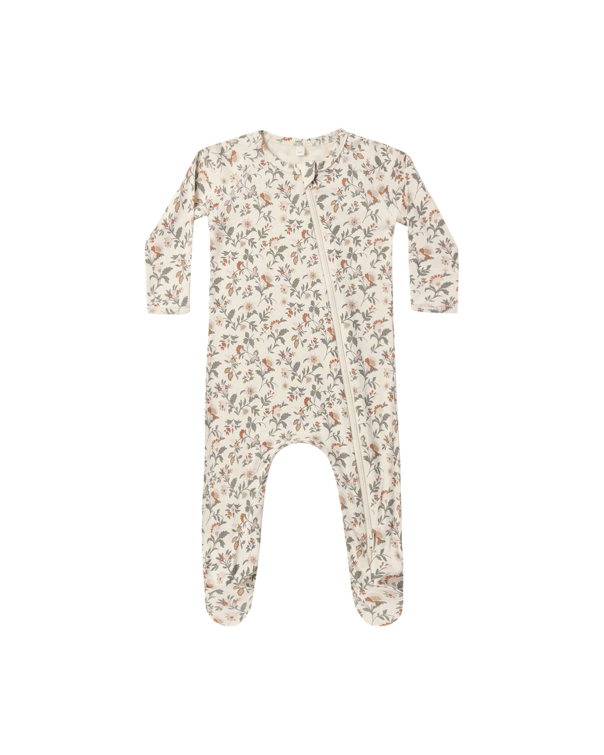 Bamboo Zip Footie - Holiday Floral, Natural