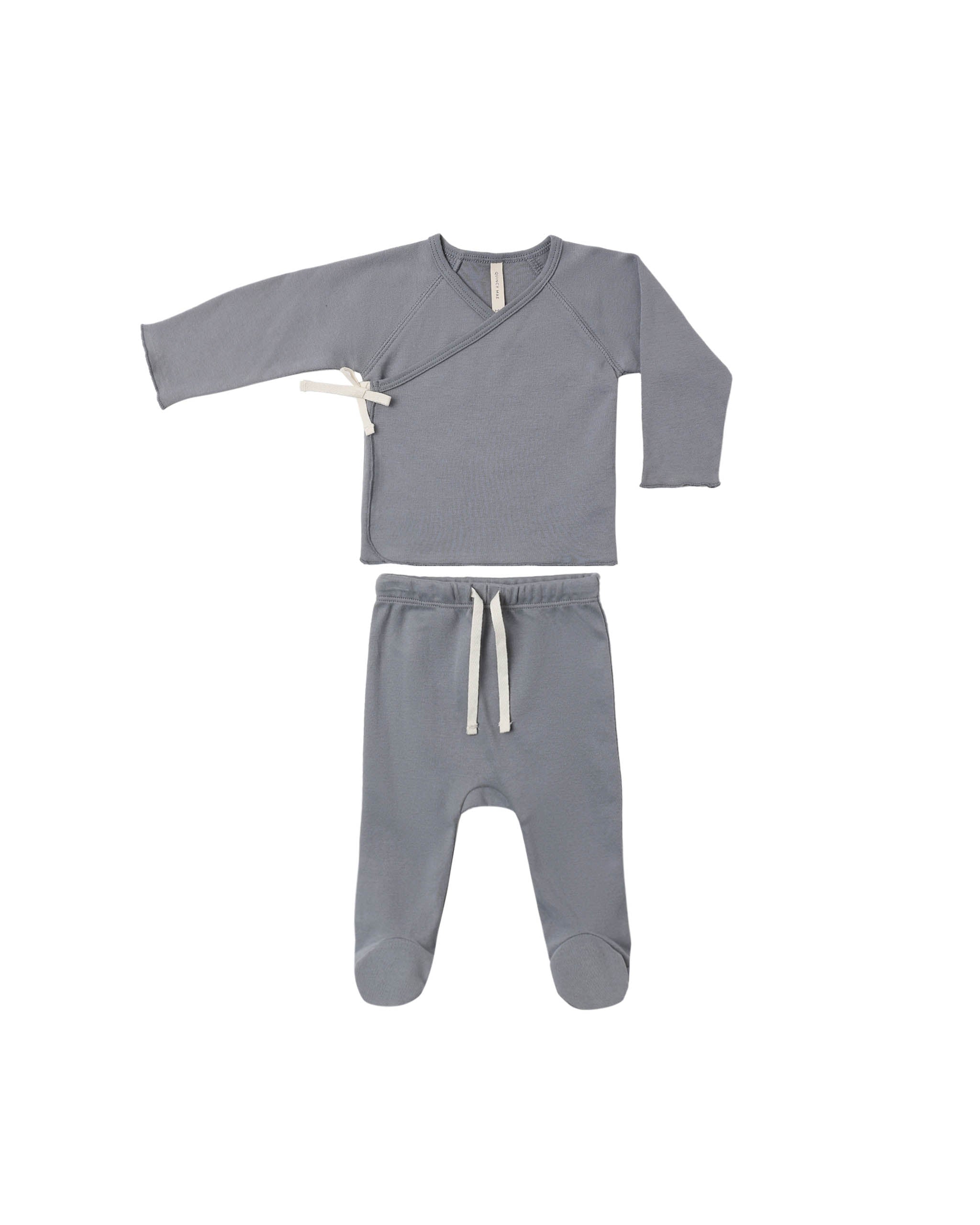 Wrap Top + Footed Pant Set - Slate