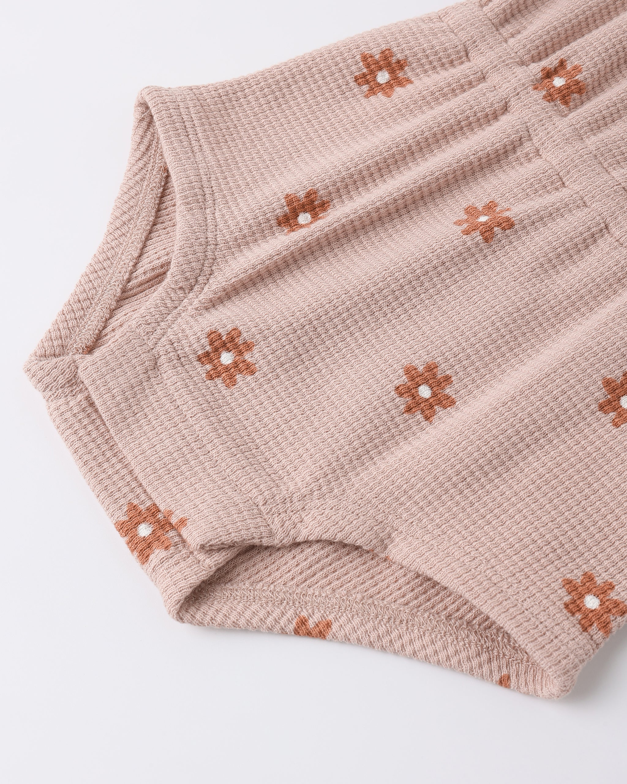 Waffle Cinch Romper || Pink Daisy