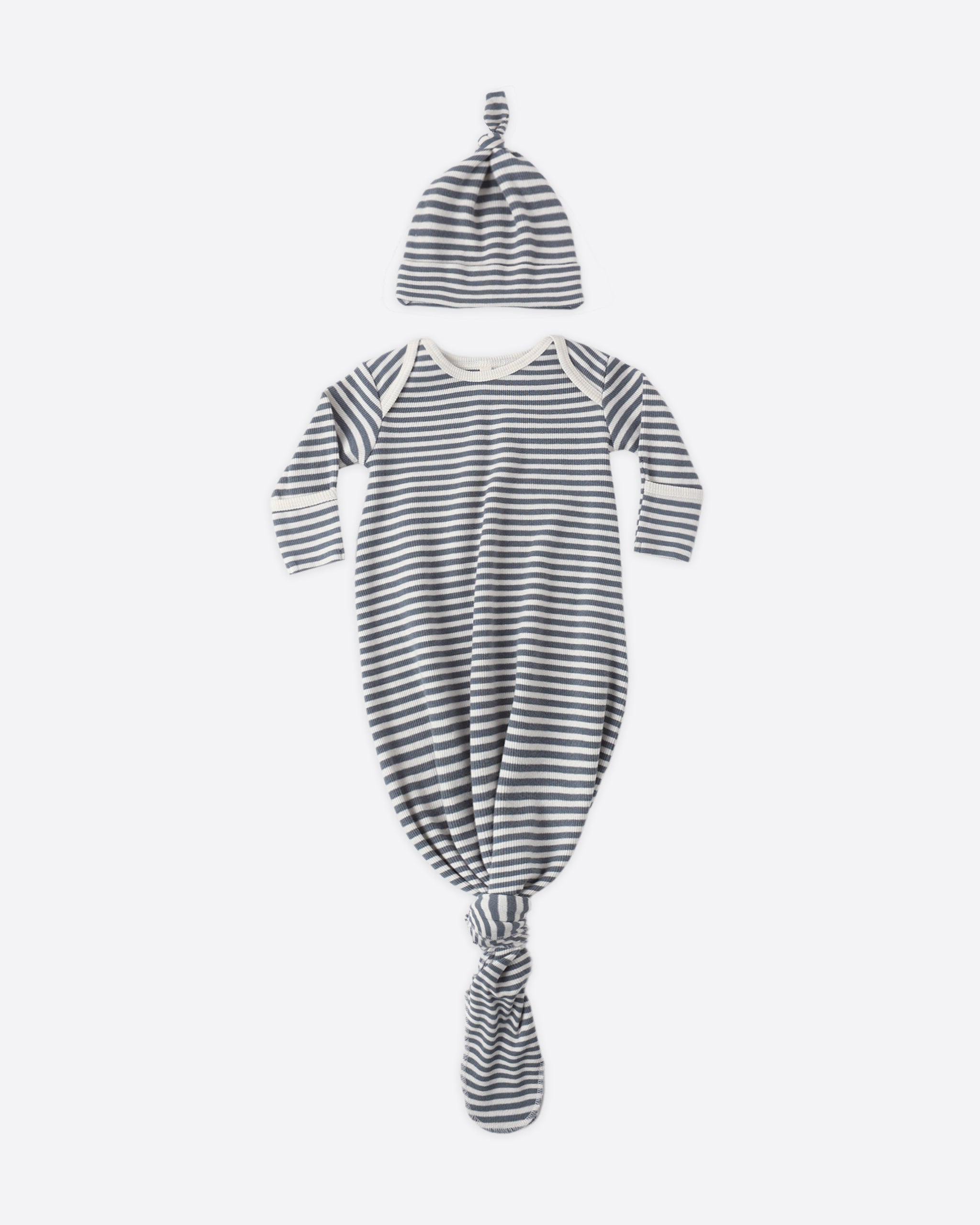 Knotted Baby Gown + Hat Set || Ocean Stripe