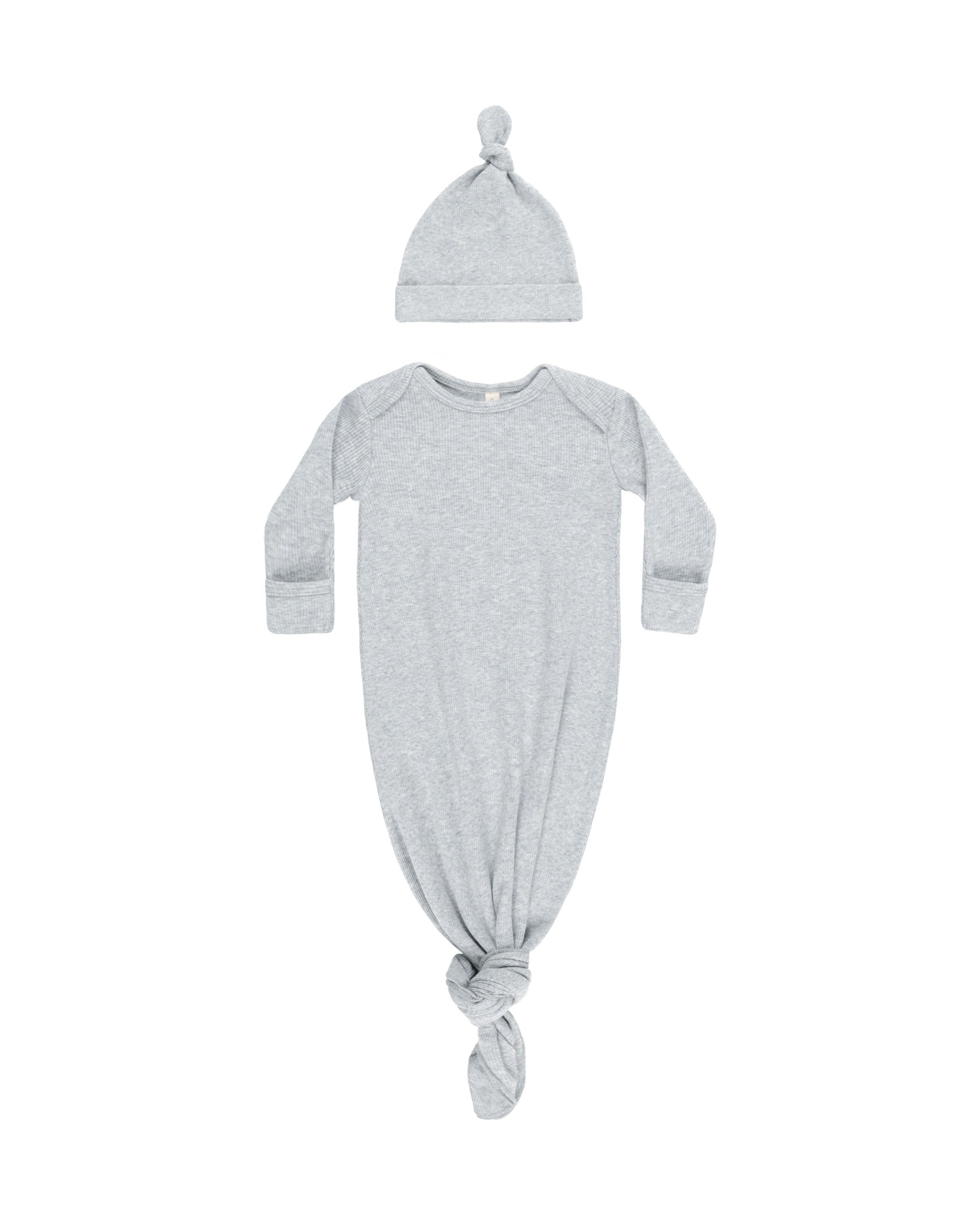 Knotted Baby Gown + Hat || Dusty Blue