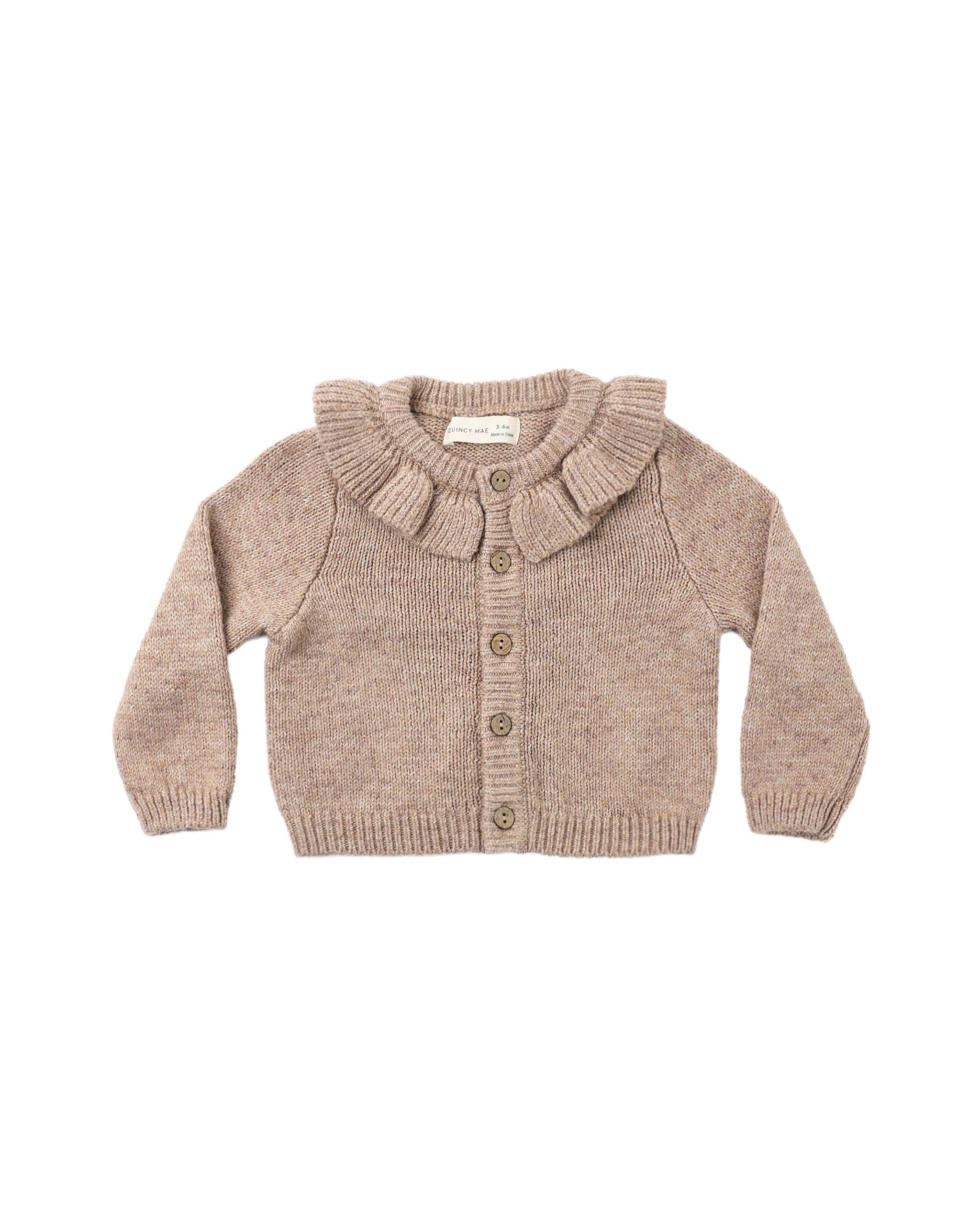 Ruffle Collar Cardigan - Heathered Almond