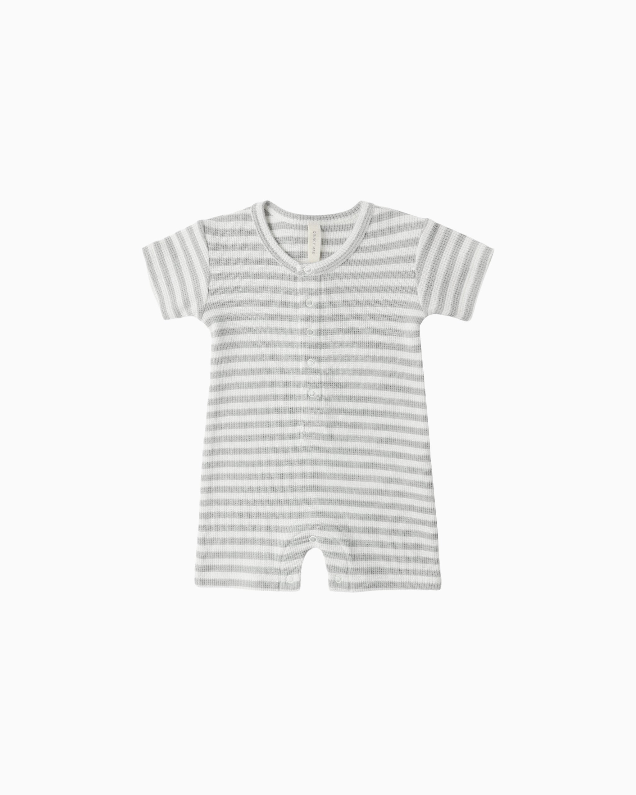 Waffle Snap Romper || Sage Stripe
