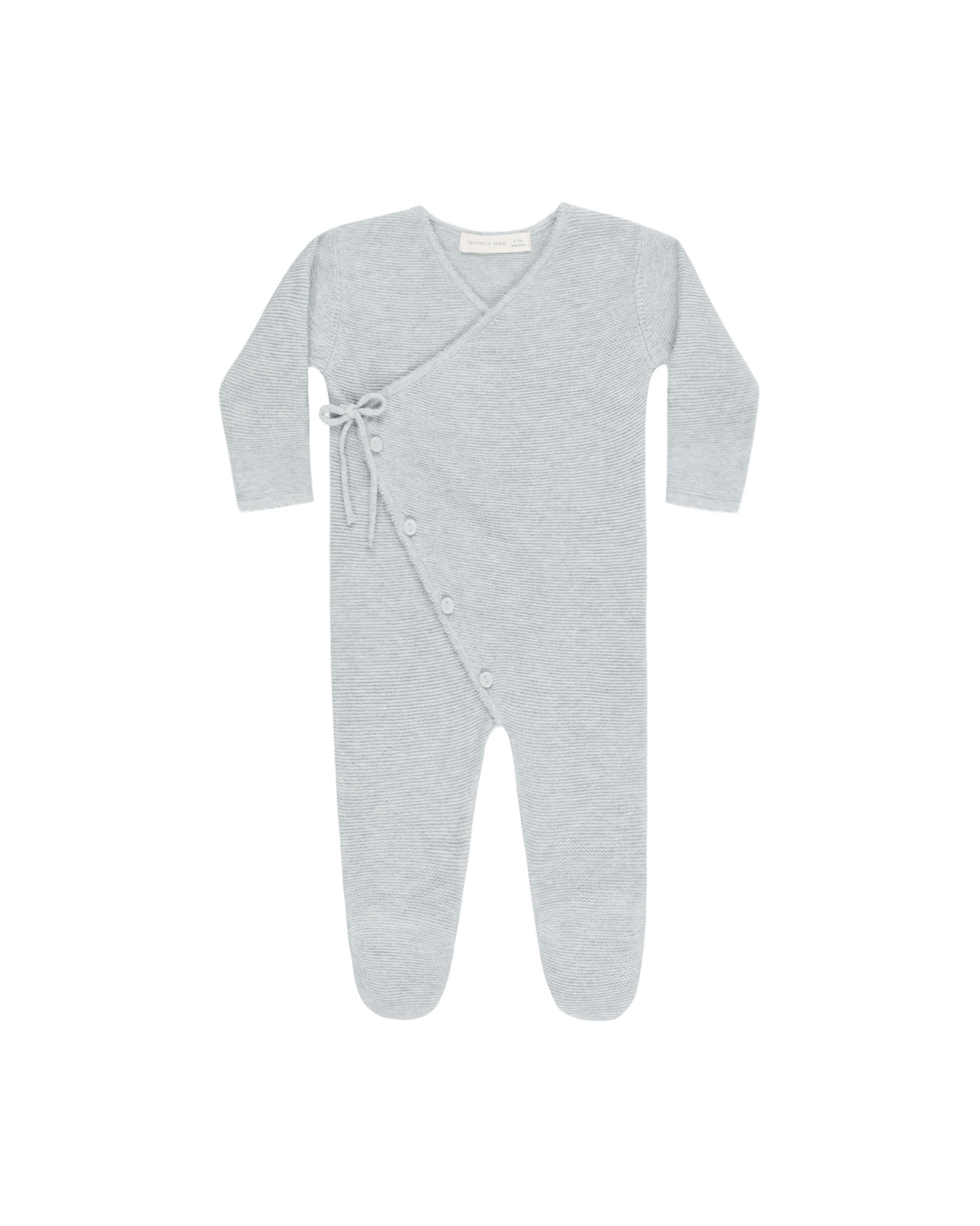 Wrap Knit Footie || Heathered Dusty Blue