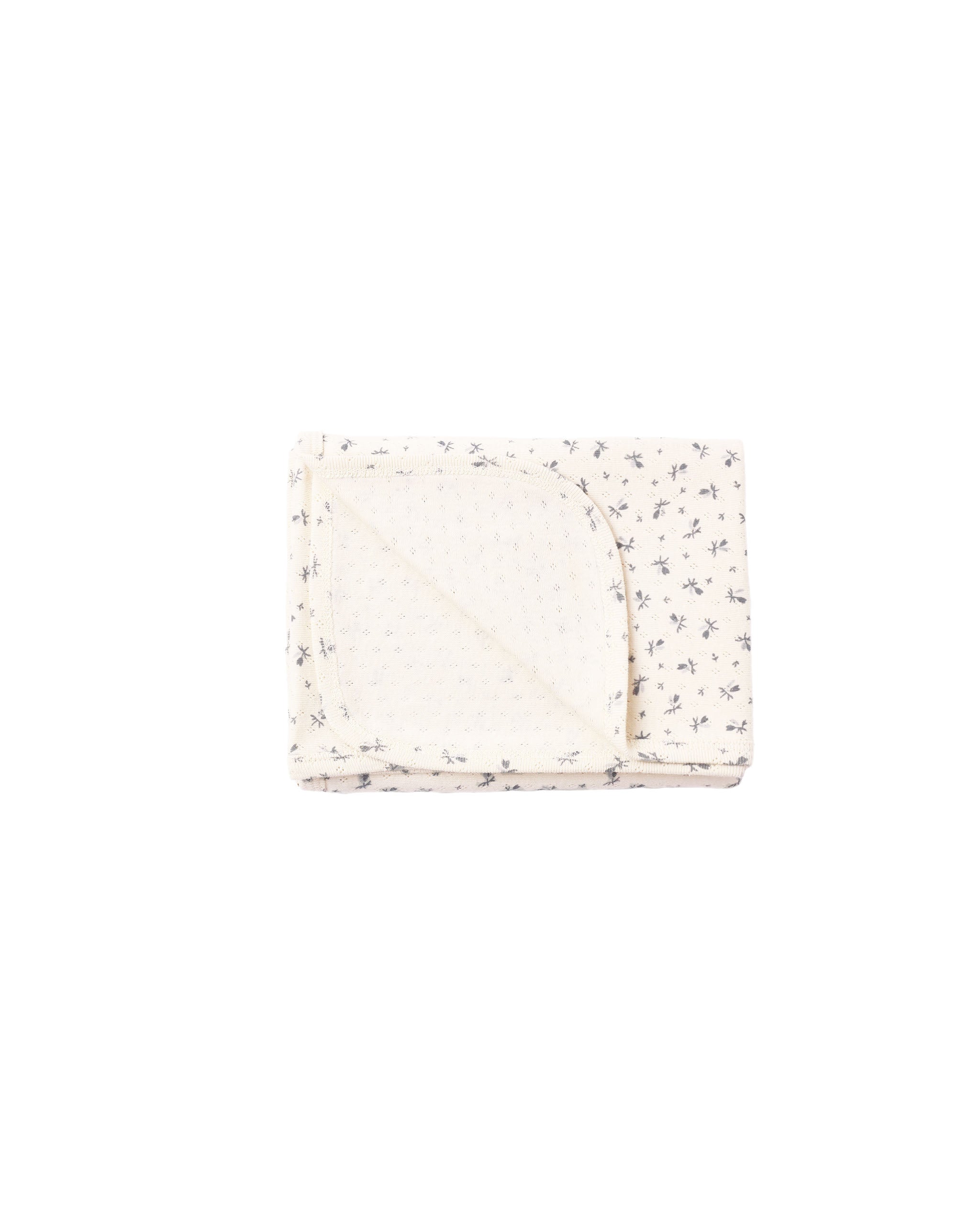 Pointelle Baby Blanket - Blue Ditsy Natural