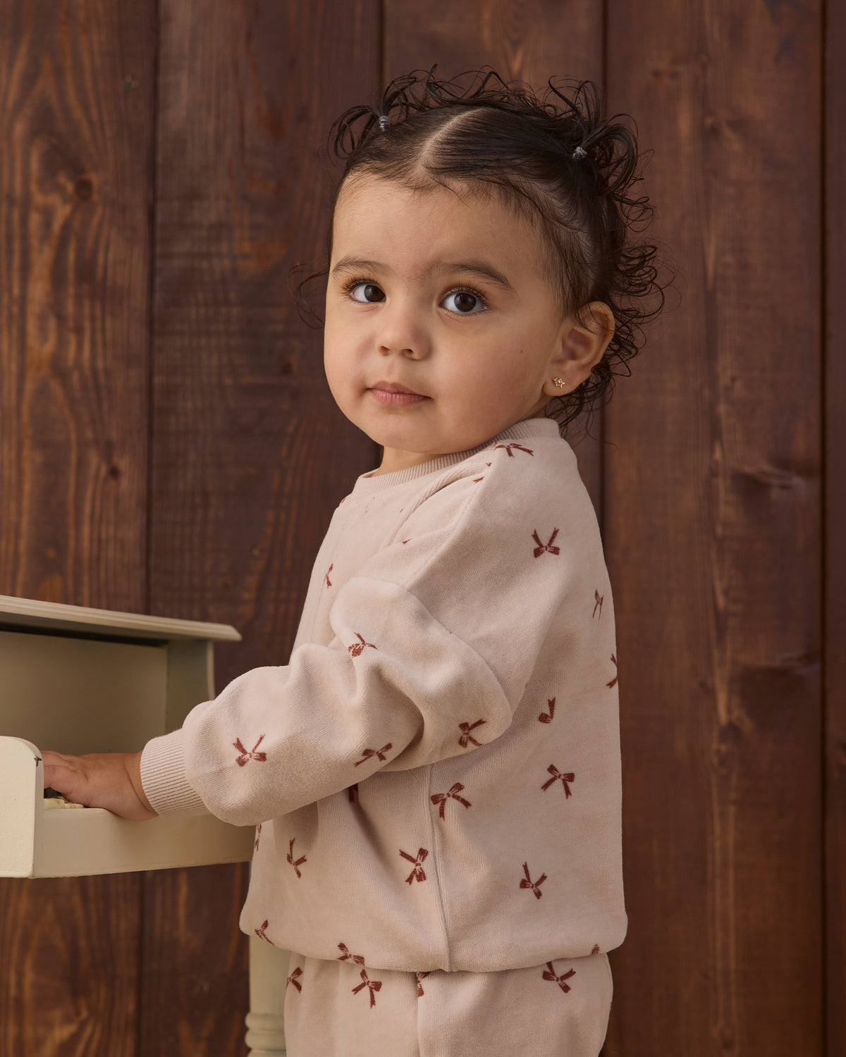 Velour Relaxed Sweatshirt & Sweatpant- Red Bows