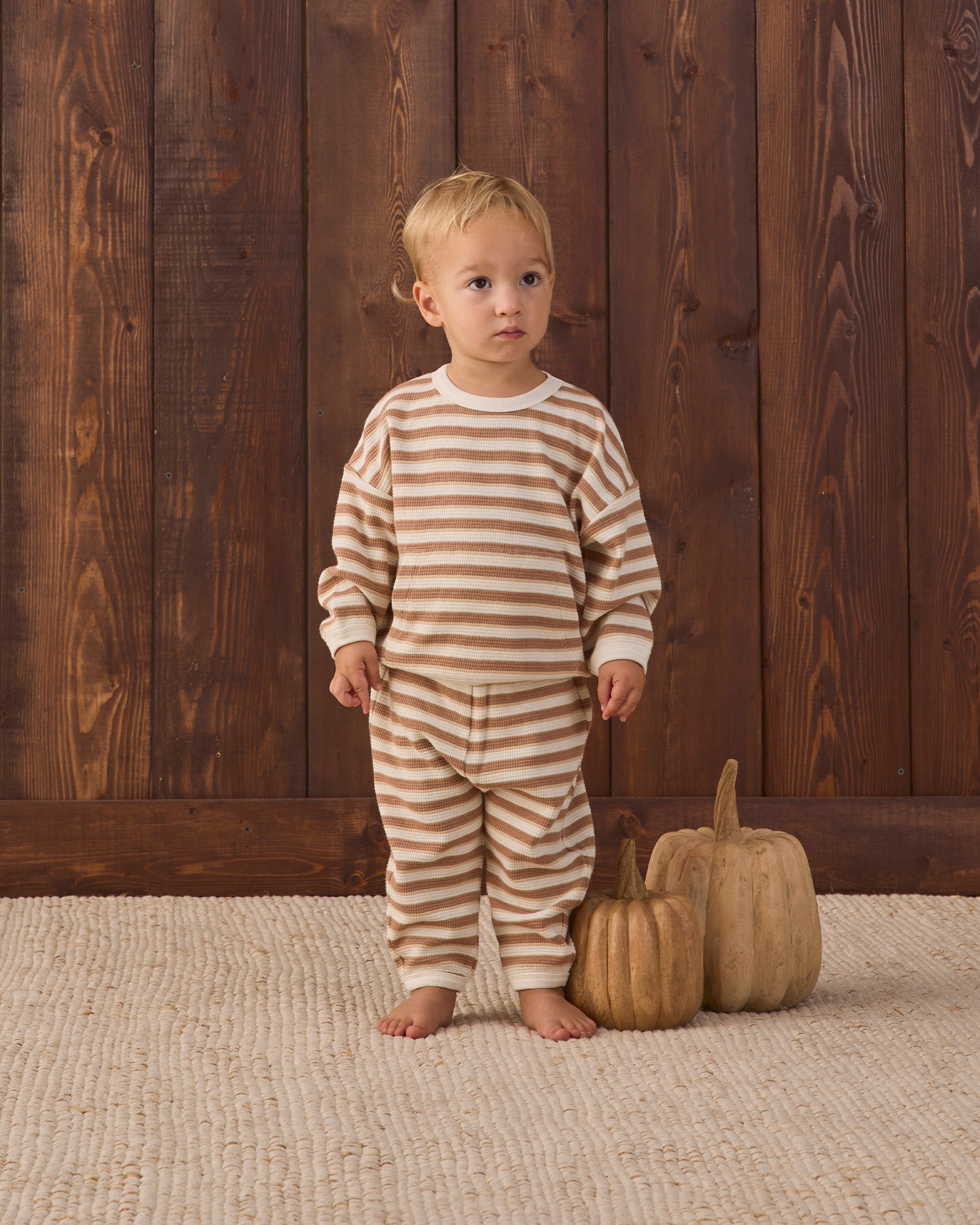 Waffle Slouch Set Spice Stripe - Ivory