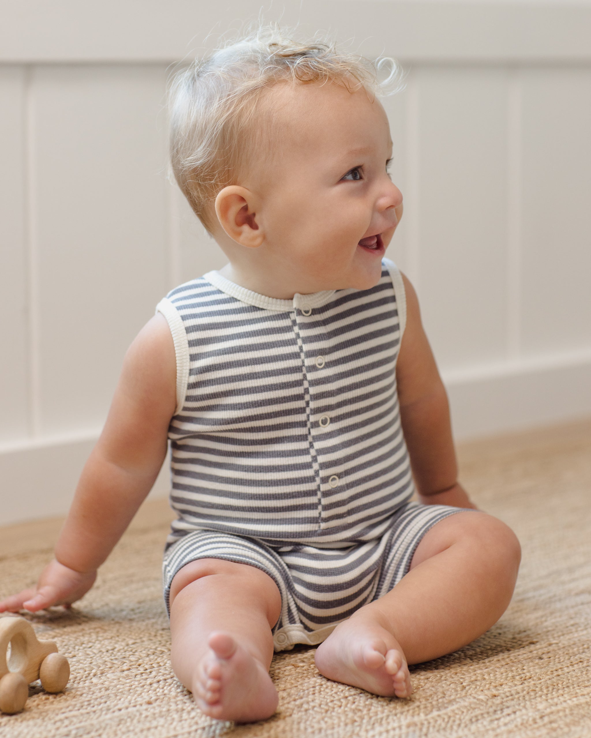 Ribbed Henley Romper || Ocean Stripe