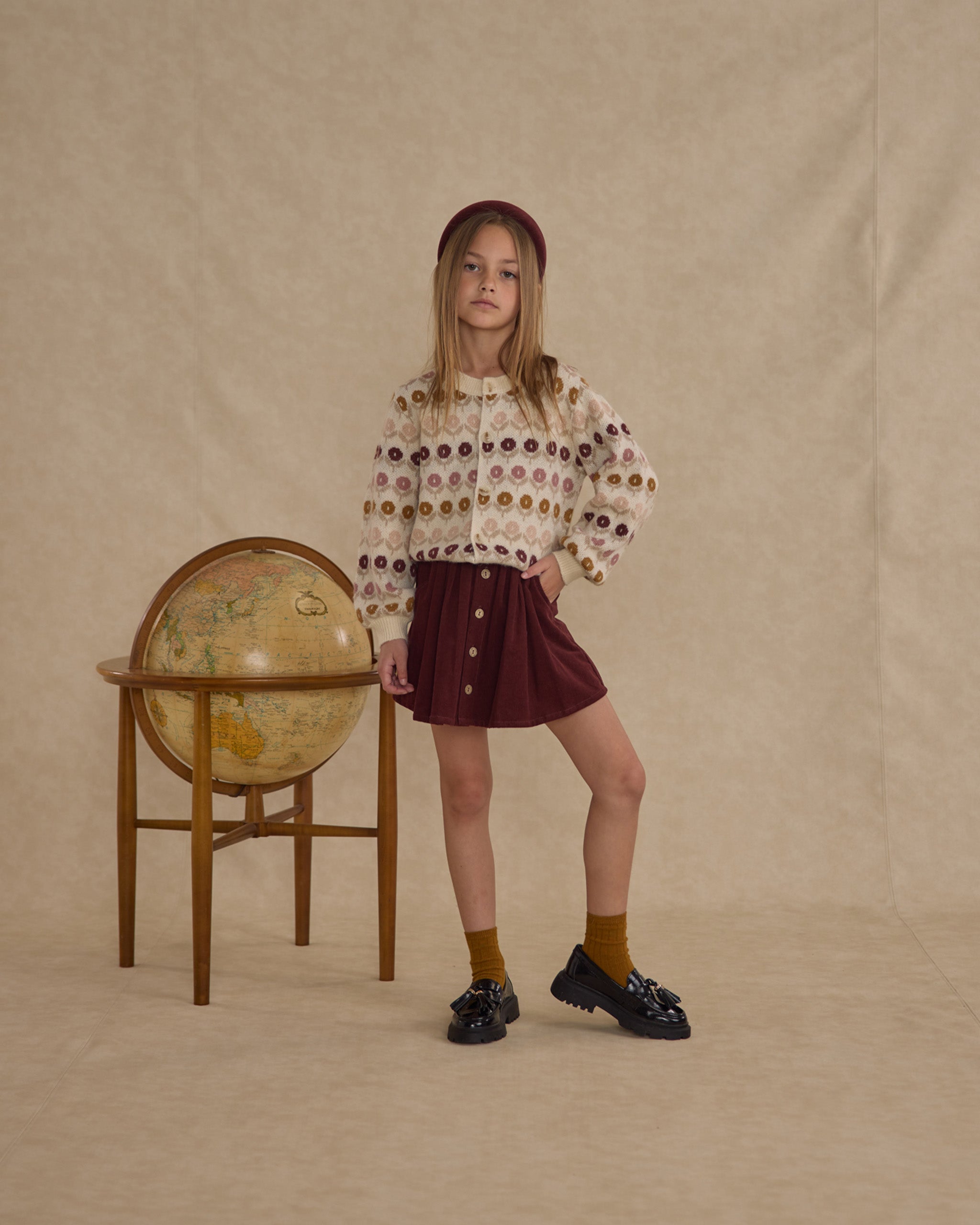 Button Front Mini Skirt || Burgundy