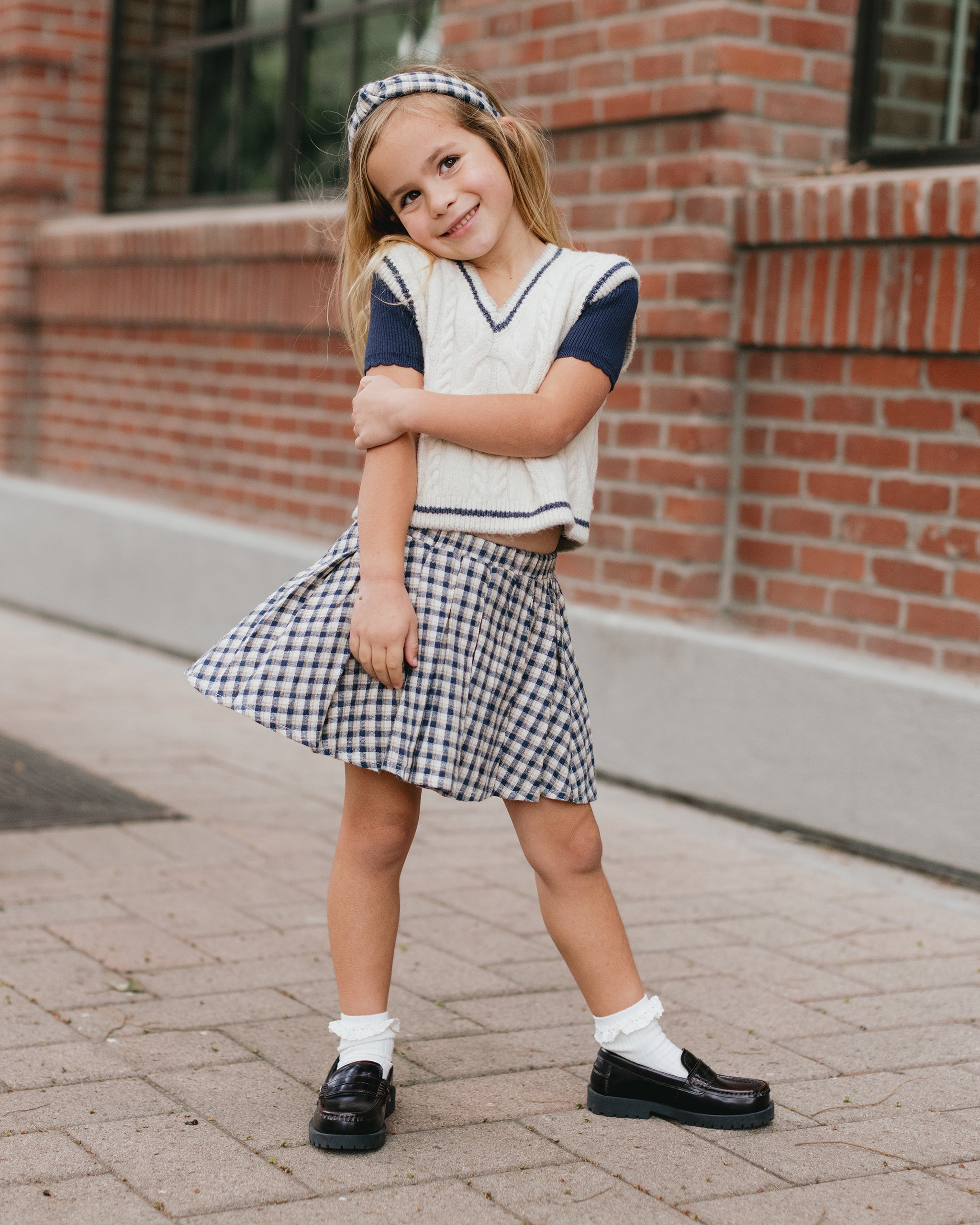 Pleated Mini Skirt || Navy Check