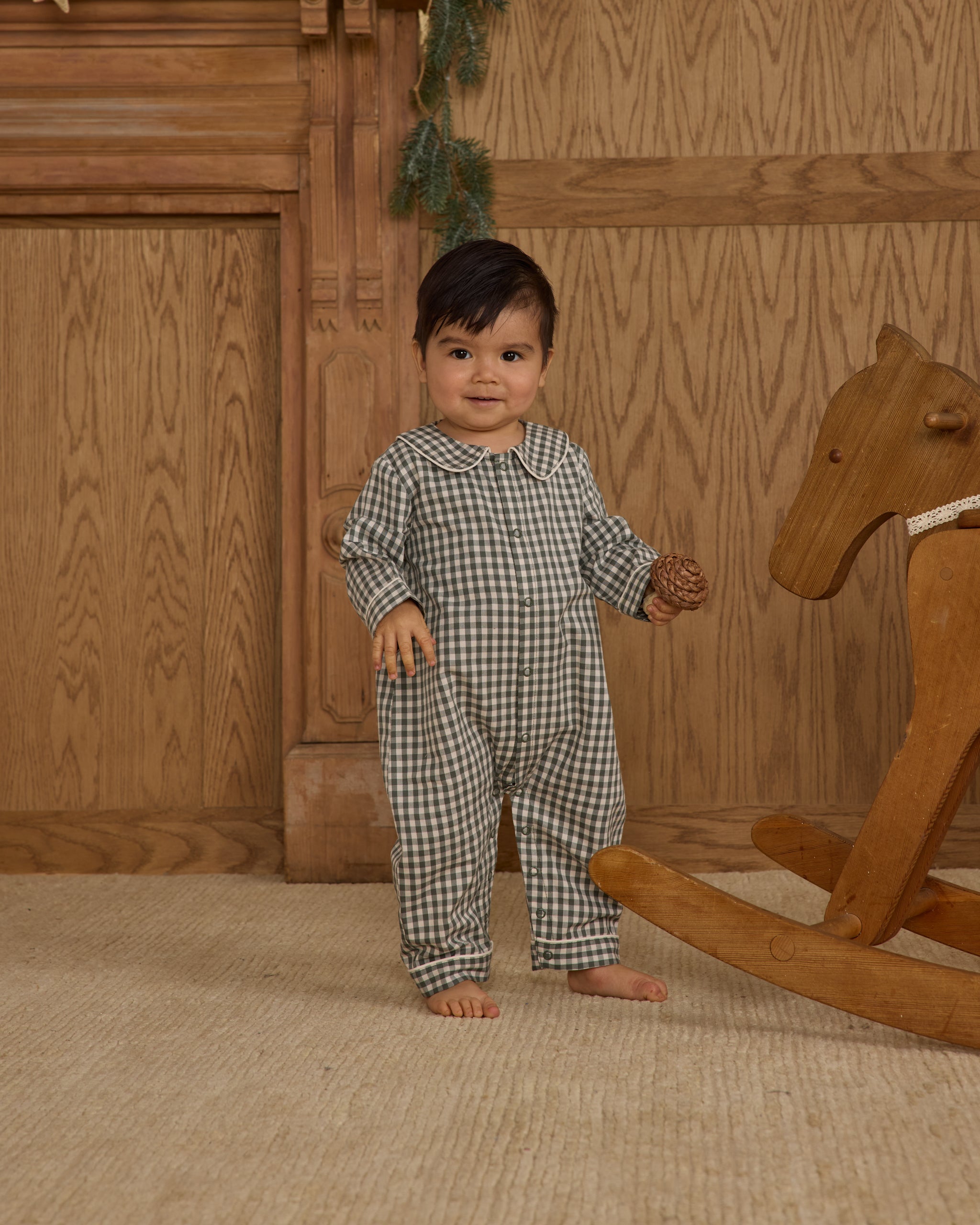Baby Pajama Romper || Evergreen Gingham