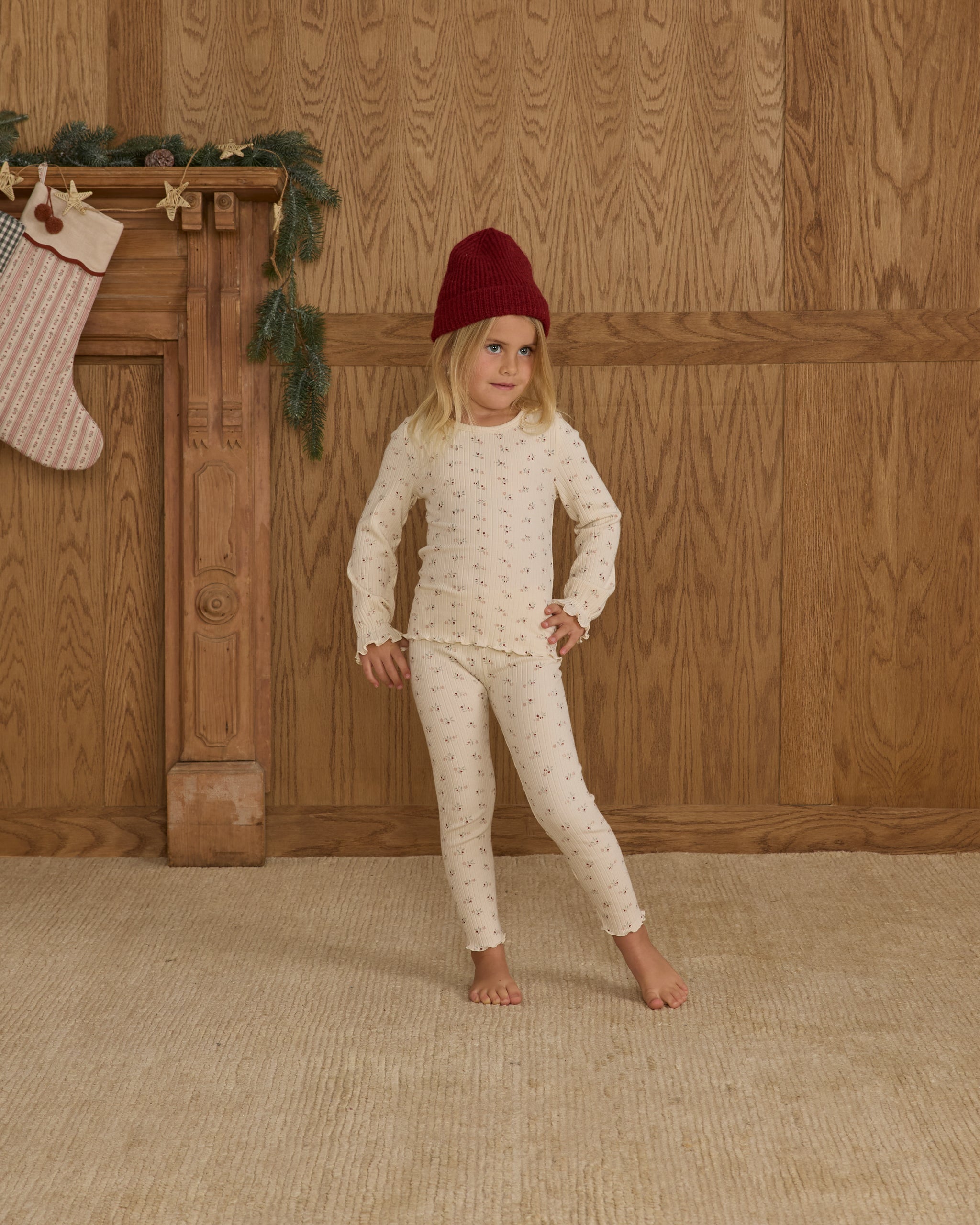 Ribbed Long Sleeve Top and leggings || Natural Ditsy