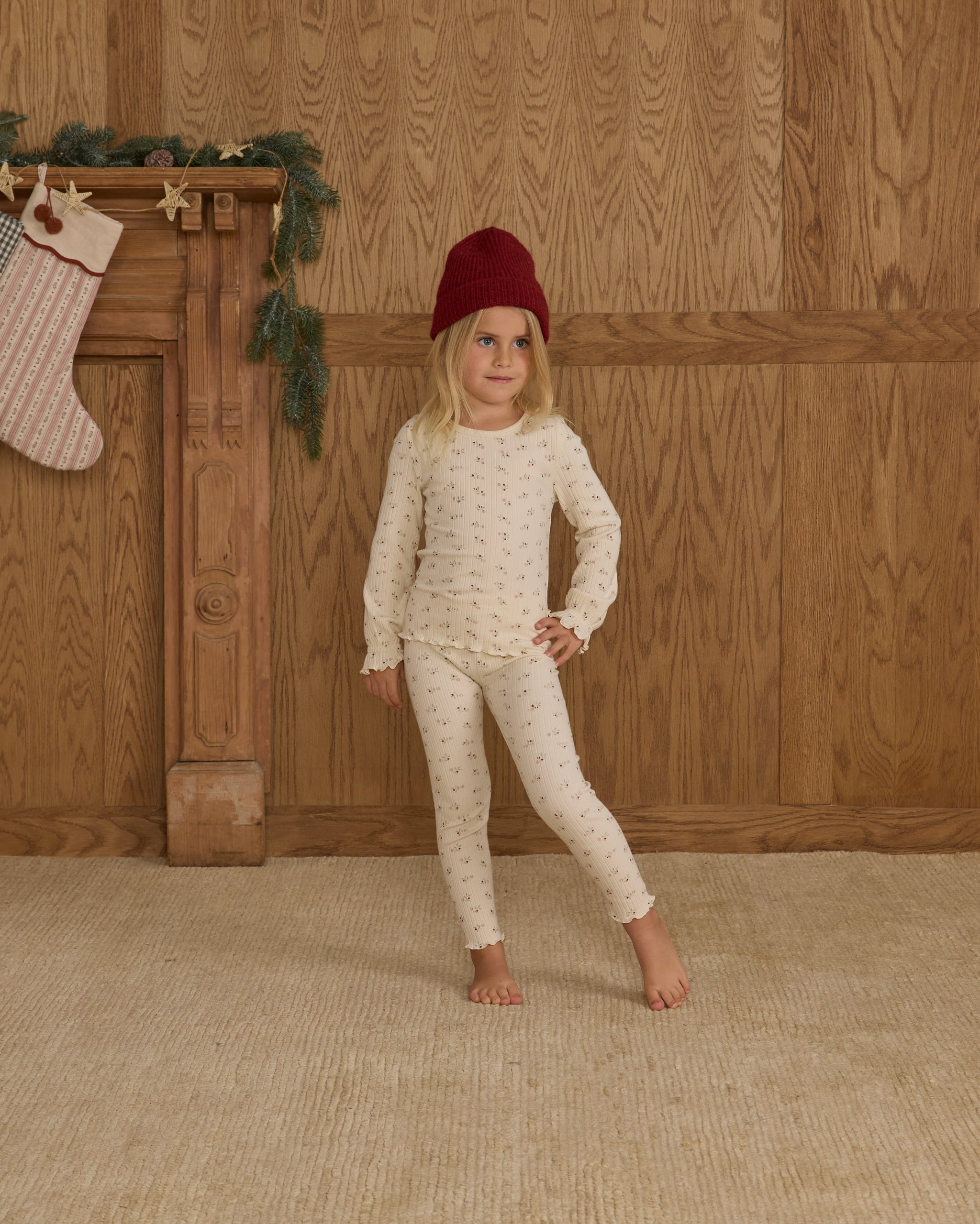 Ribbed Long Sleeve Top and leggings || Natural Ditsy