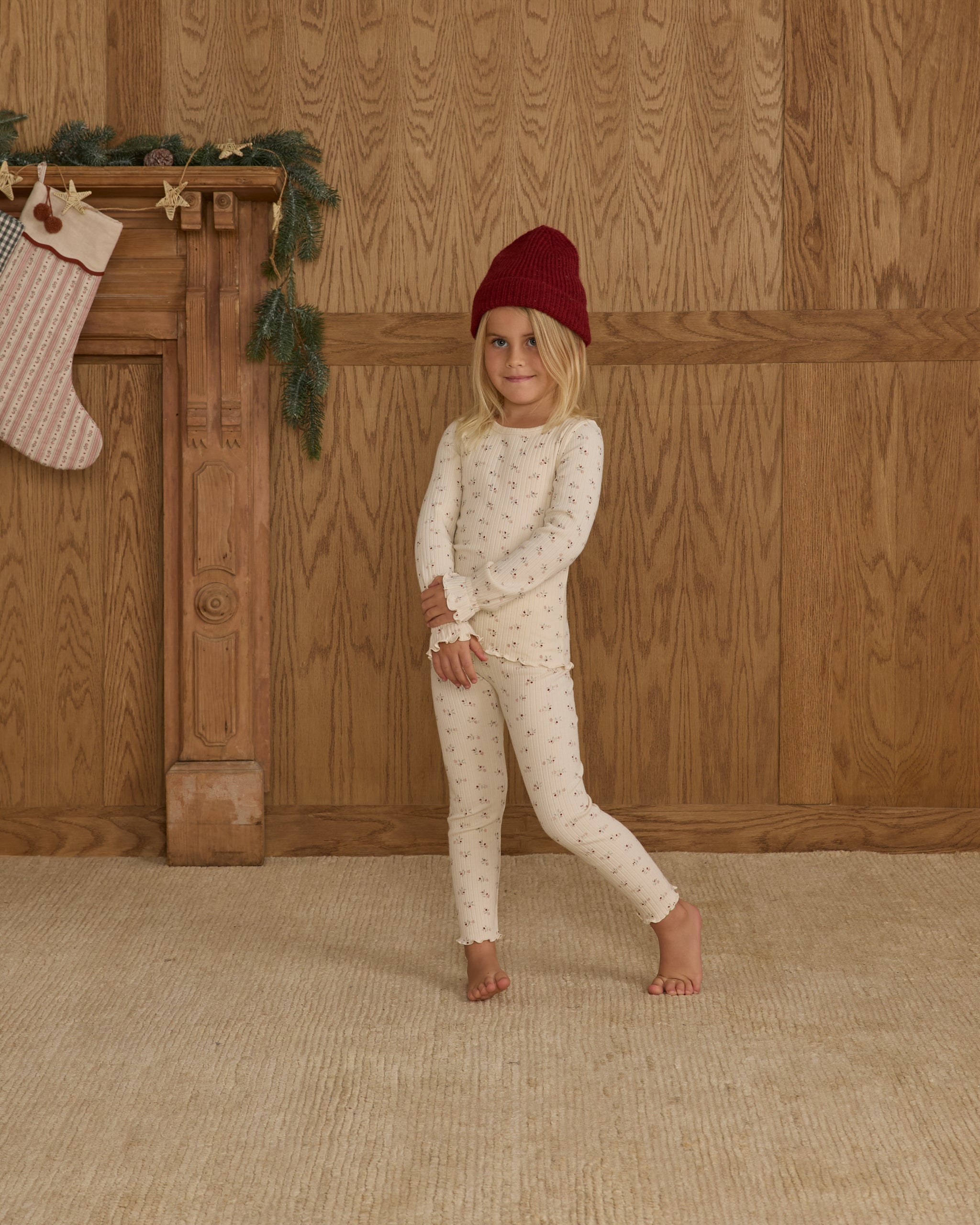 Ribbed Long Sleeve Top and leggings || Natural Ditsy
