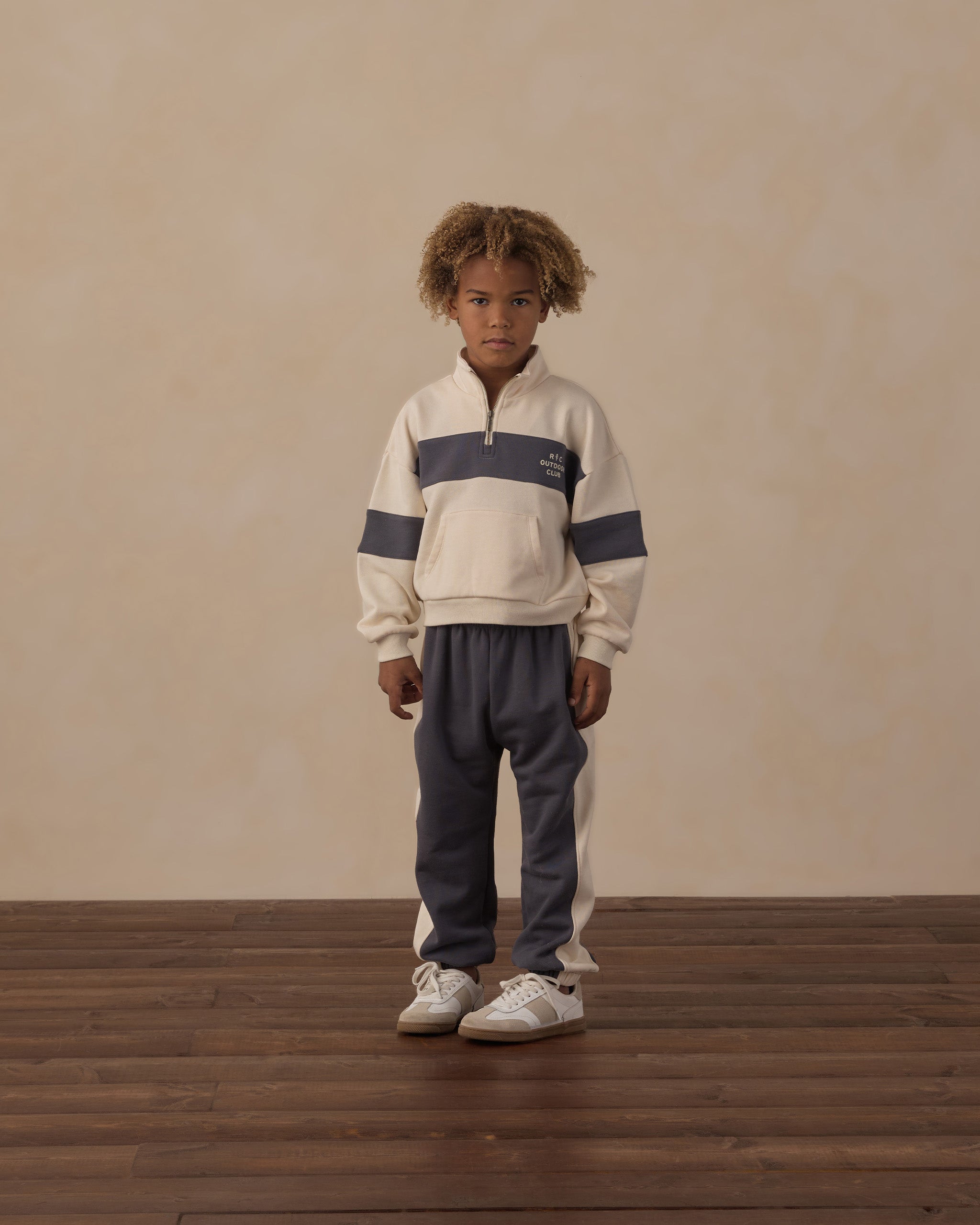 Panel Stripe Half Zip Outdoor Club - Natural