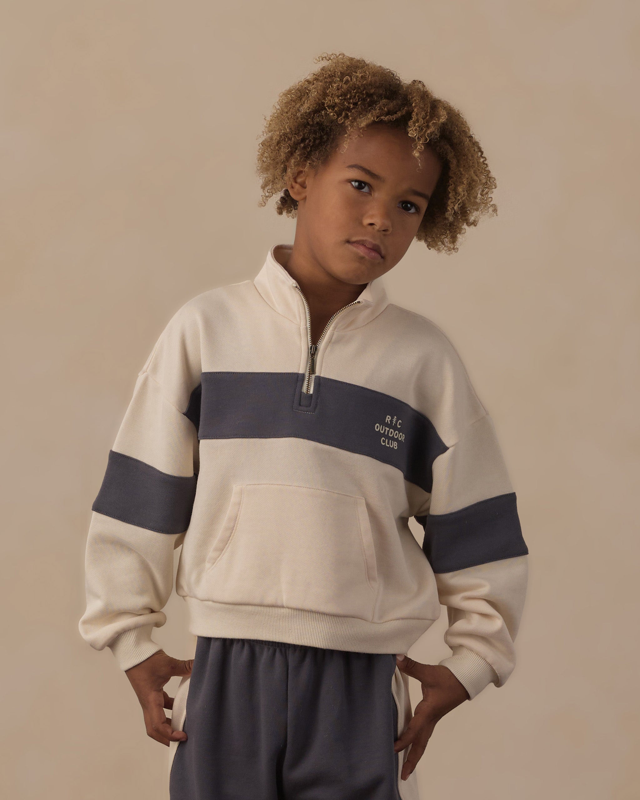 Panel Stripe Half Zip Outdoor Club - Natural