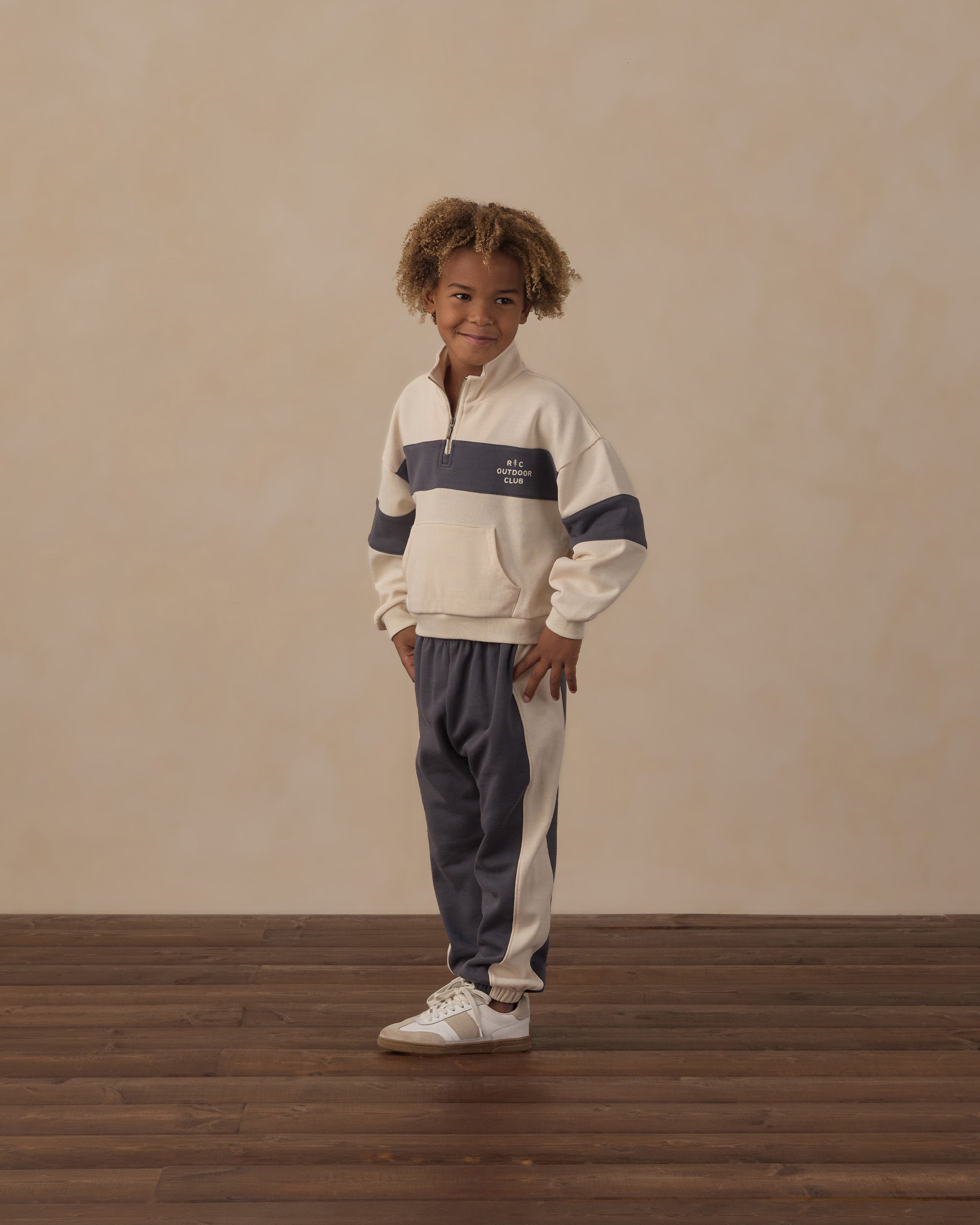 Panel Stripe Half Zip Outdoor Club - Natural