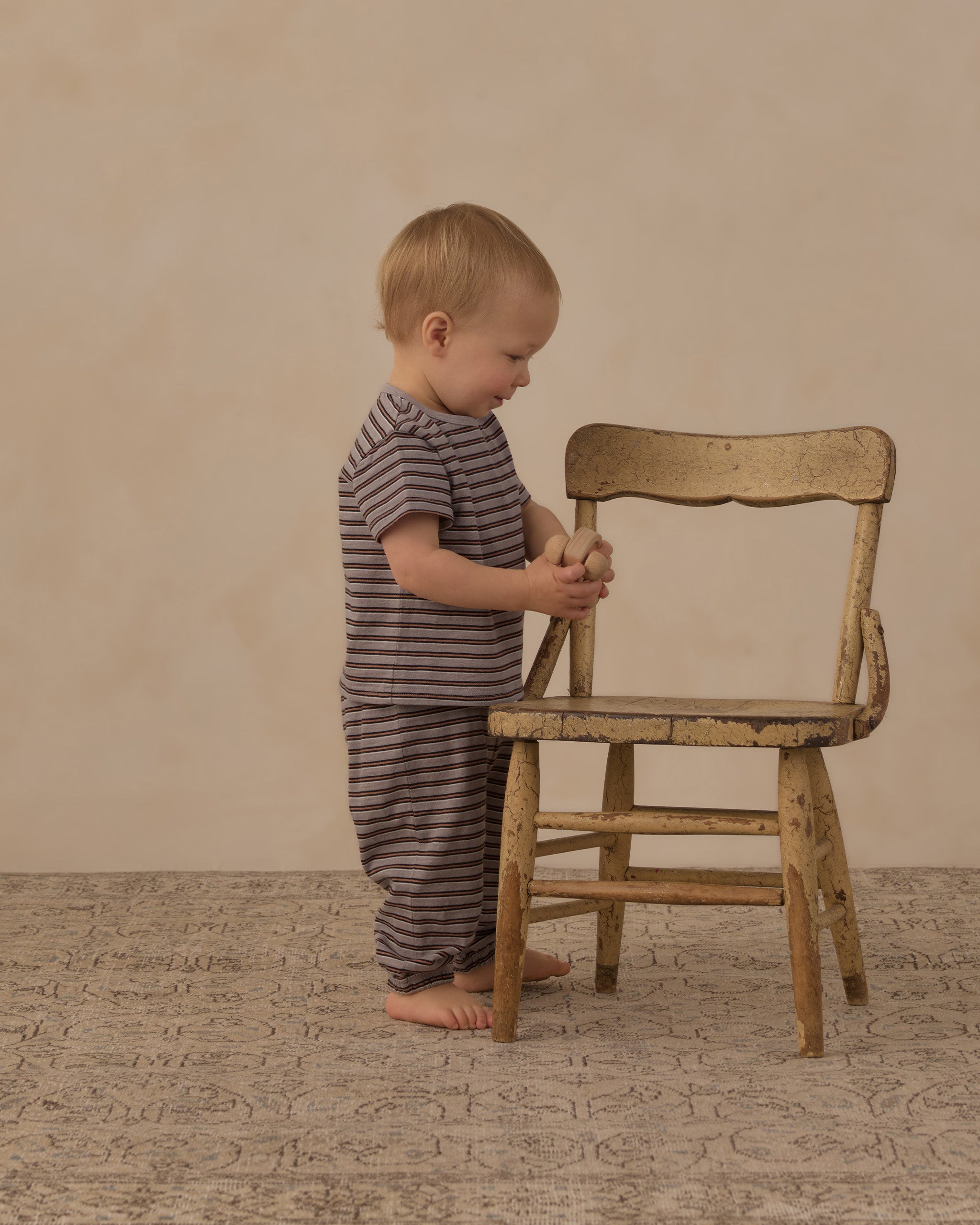 Jersey Tee + Pant Set - Vintage Stripe Dusty Blue