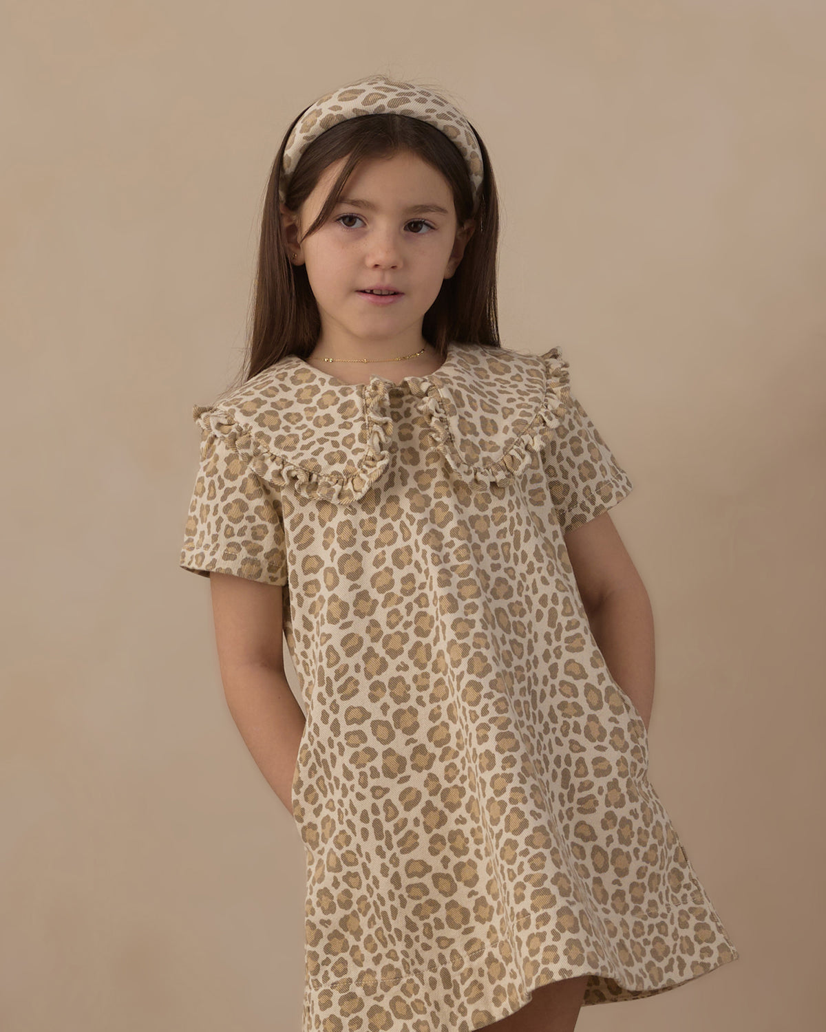Collared Denim Mini Dress - Leopard Natural