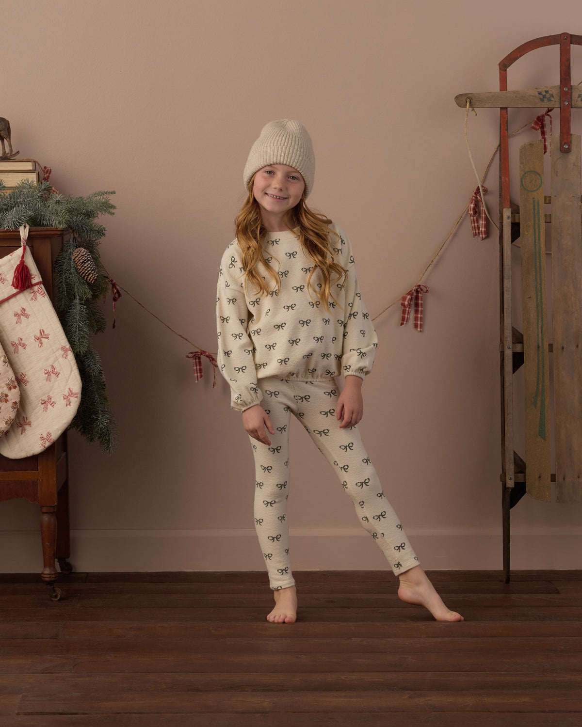 Spongey Knit Set - Evergreen Bows Natural