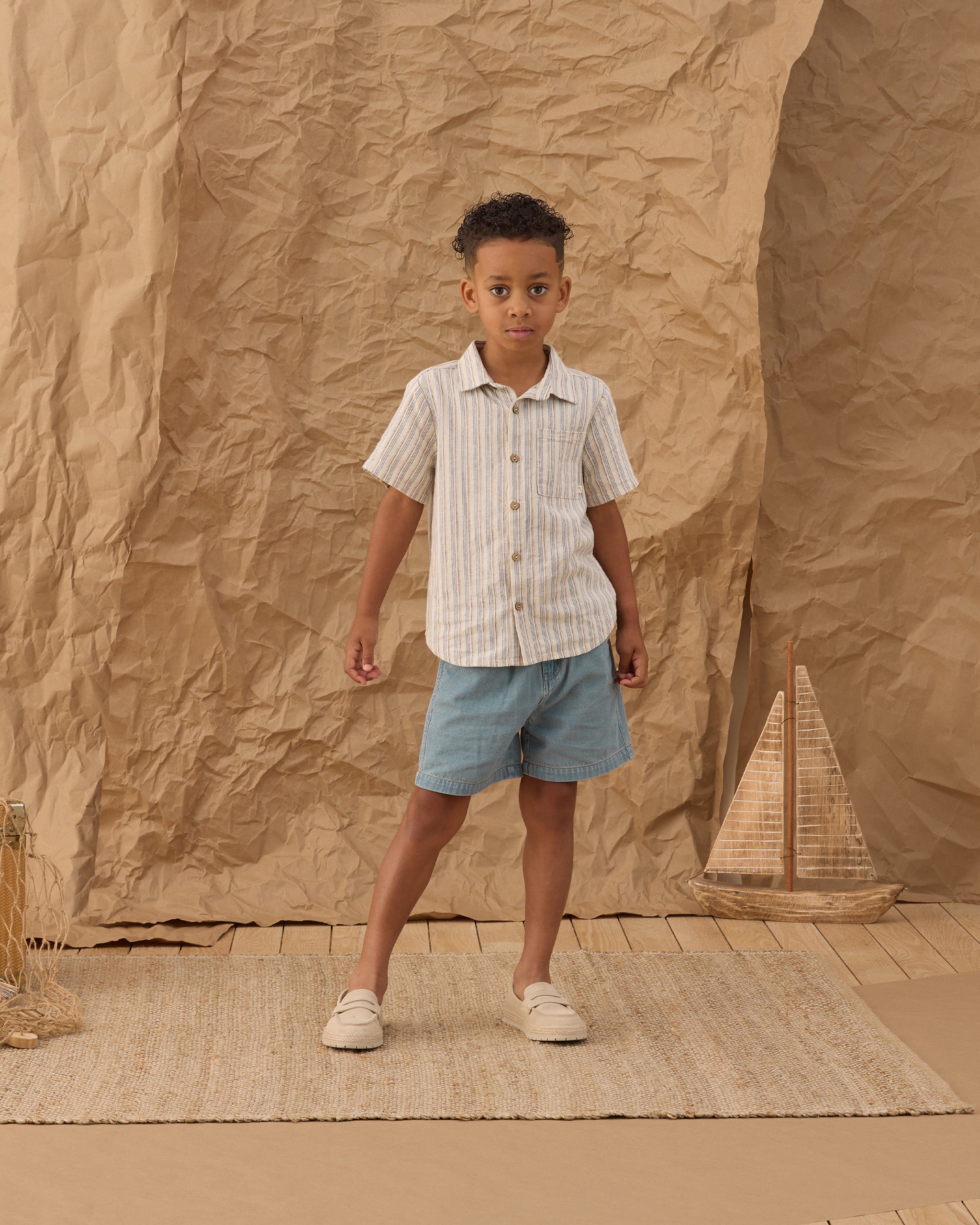 Collared Short Sleeve Shirt || Nautical Stripe