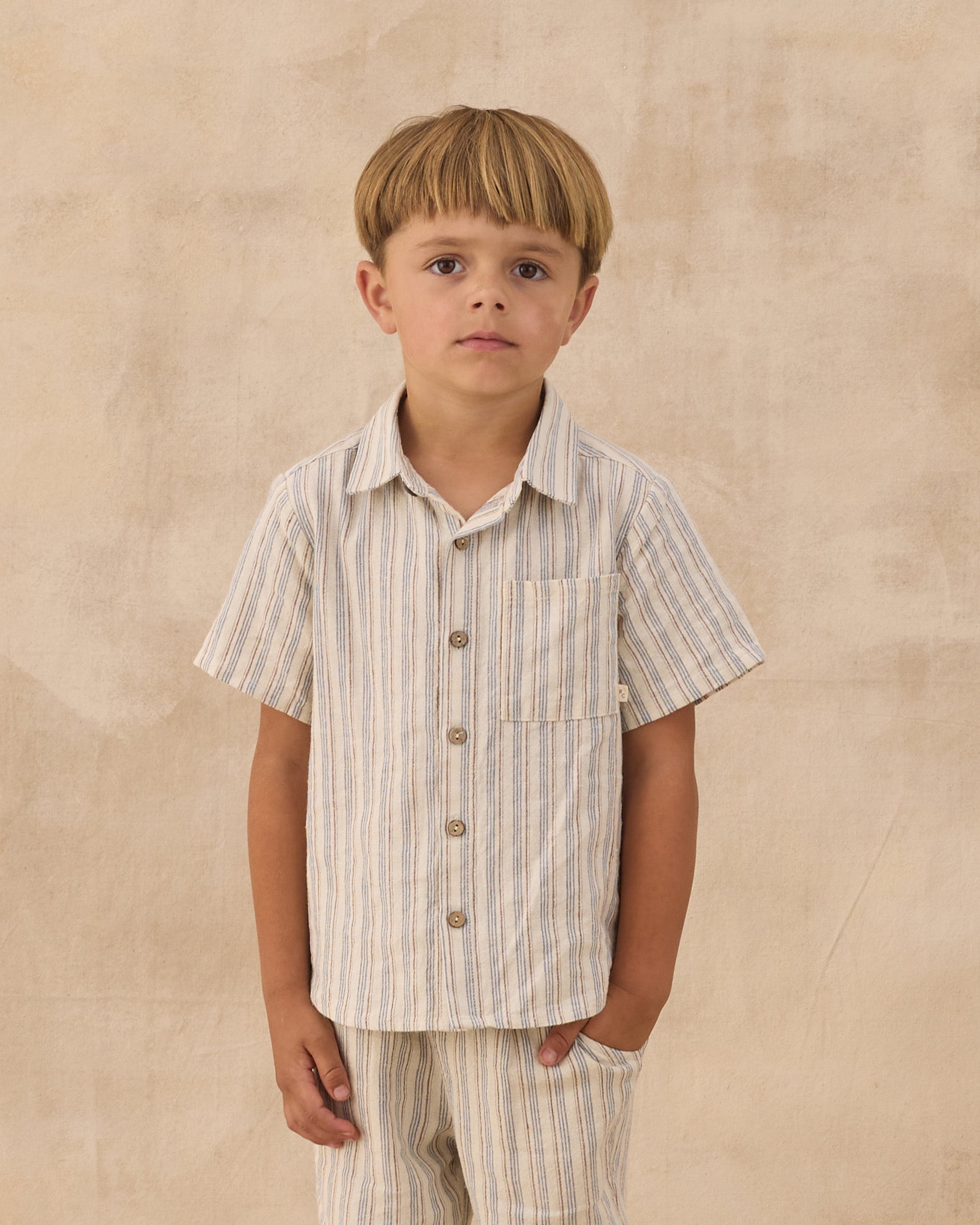 Collared Short Sleeve Shirt || Nautical Stripe