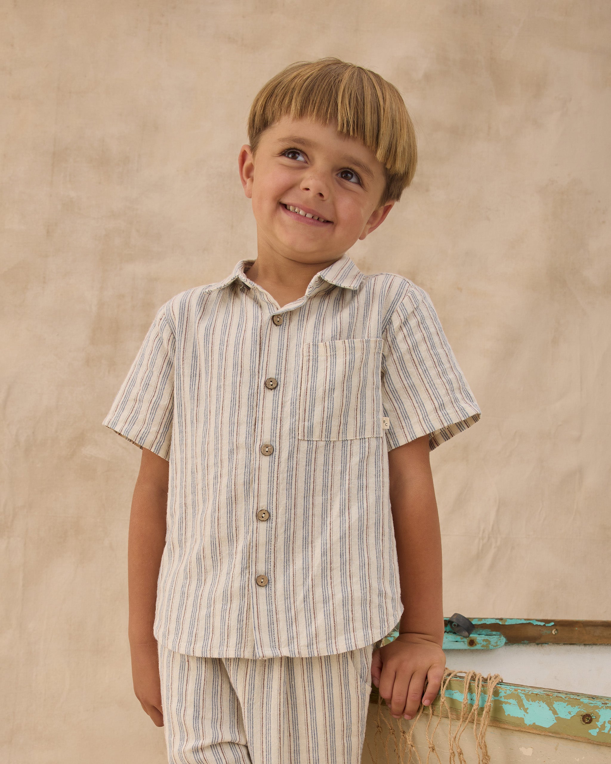 Collared Short Sleeve Shirt || Nautical Stripe