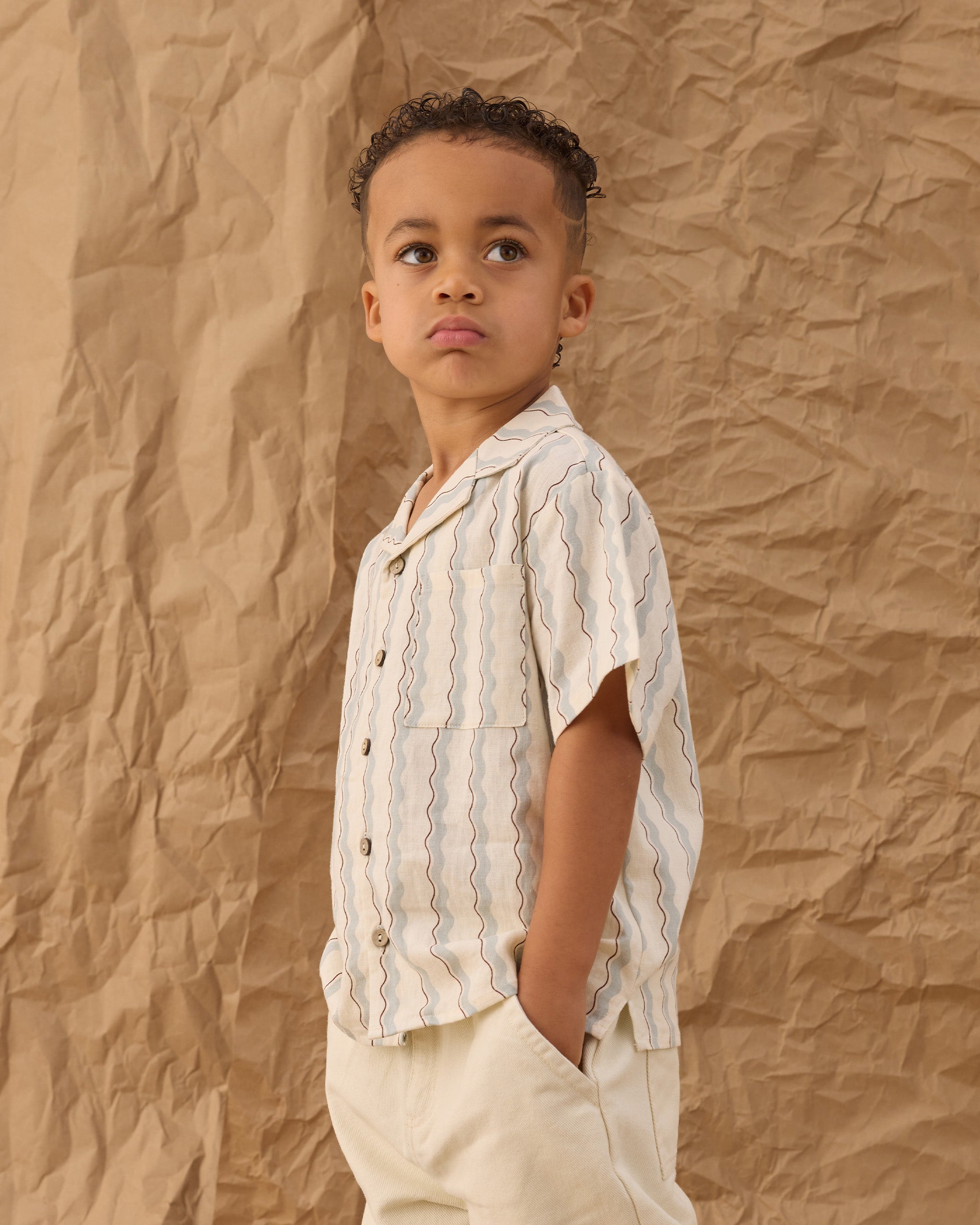 Lapel Collar Shirt || Wave Stripe