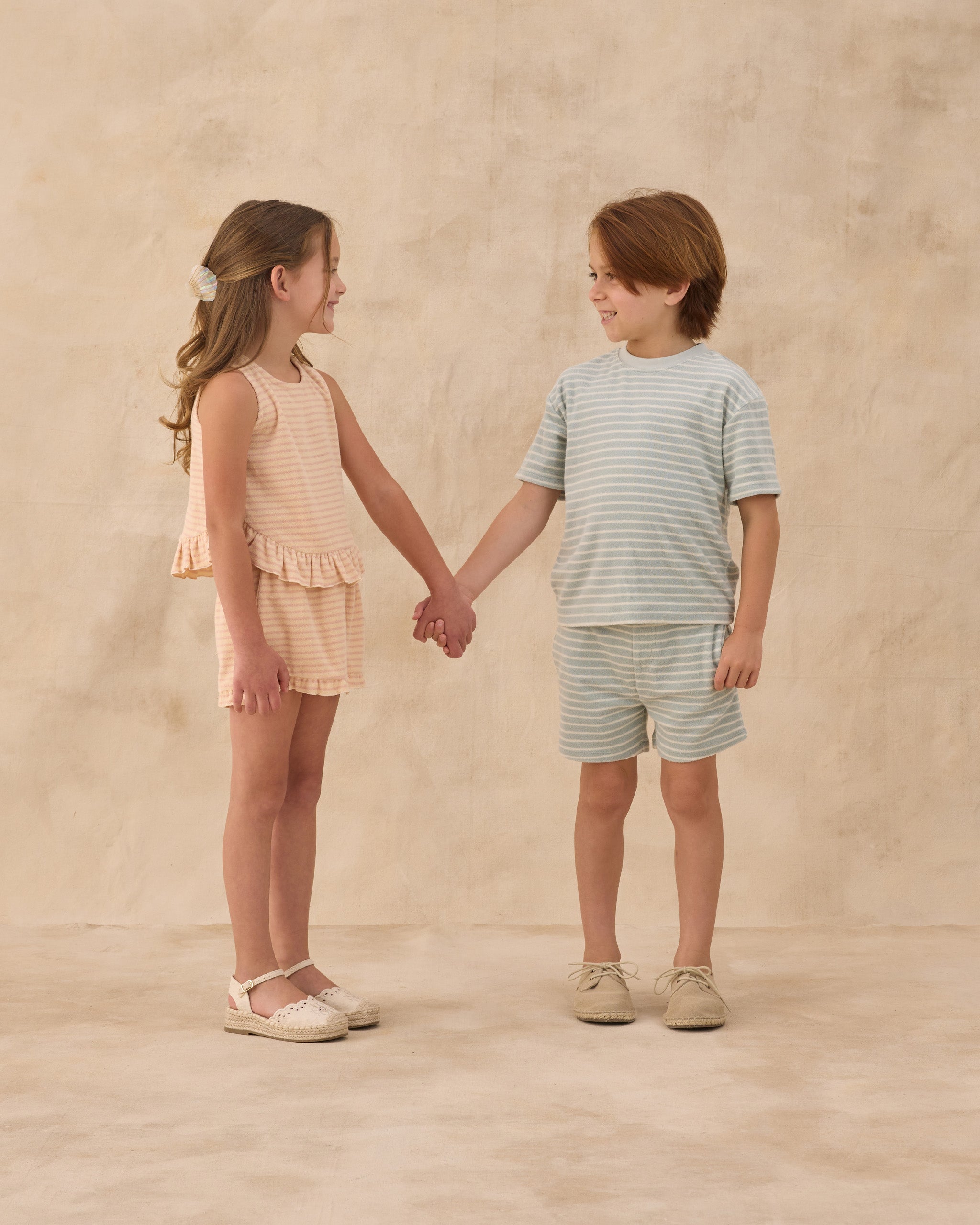 Terry Boys Short || Seafoam Stripe