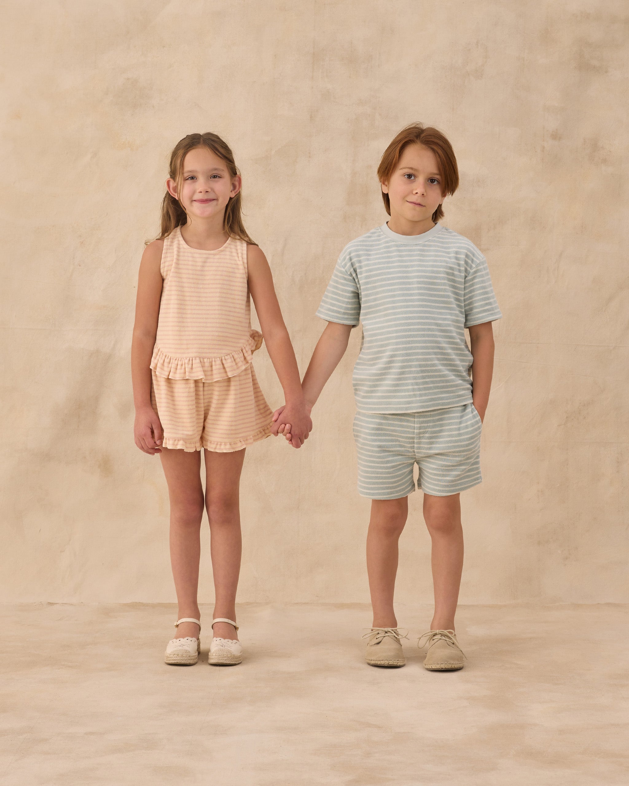 Terry Boys Short || Seafoam Stripe
