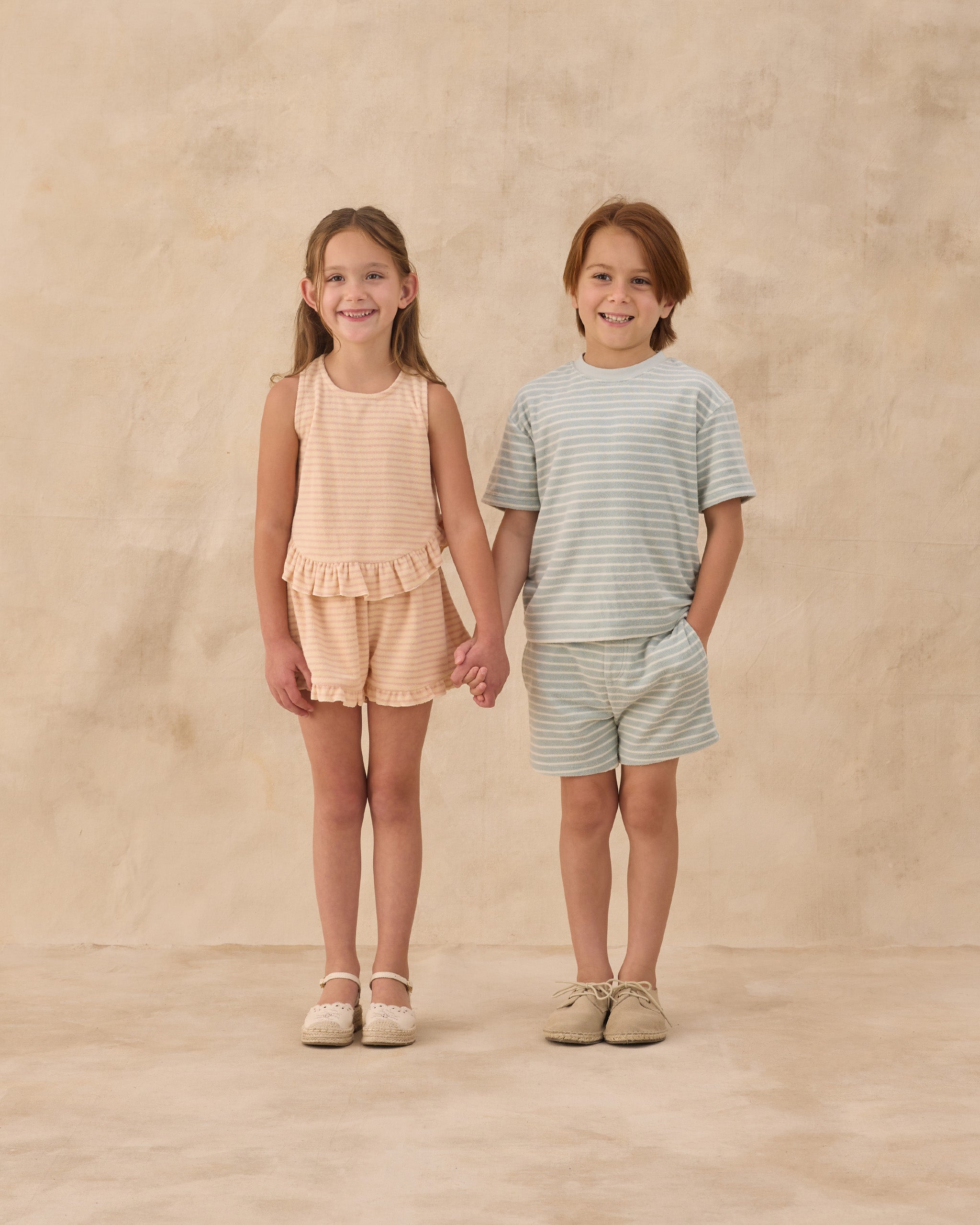 Terry Boys Short || Seafoam Stripe