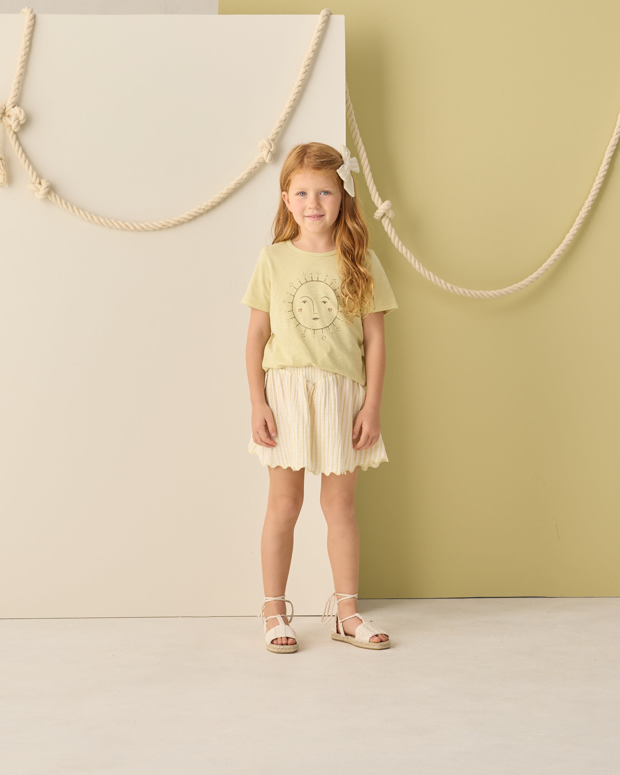 Smocked V Mini Skirt || Citron Stripe