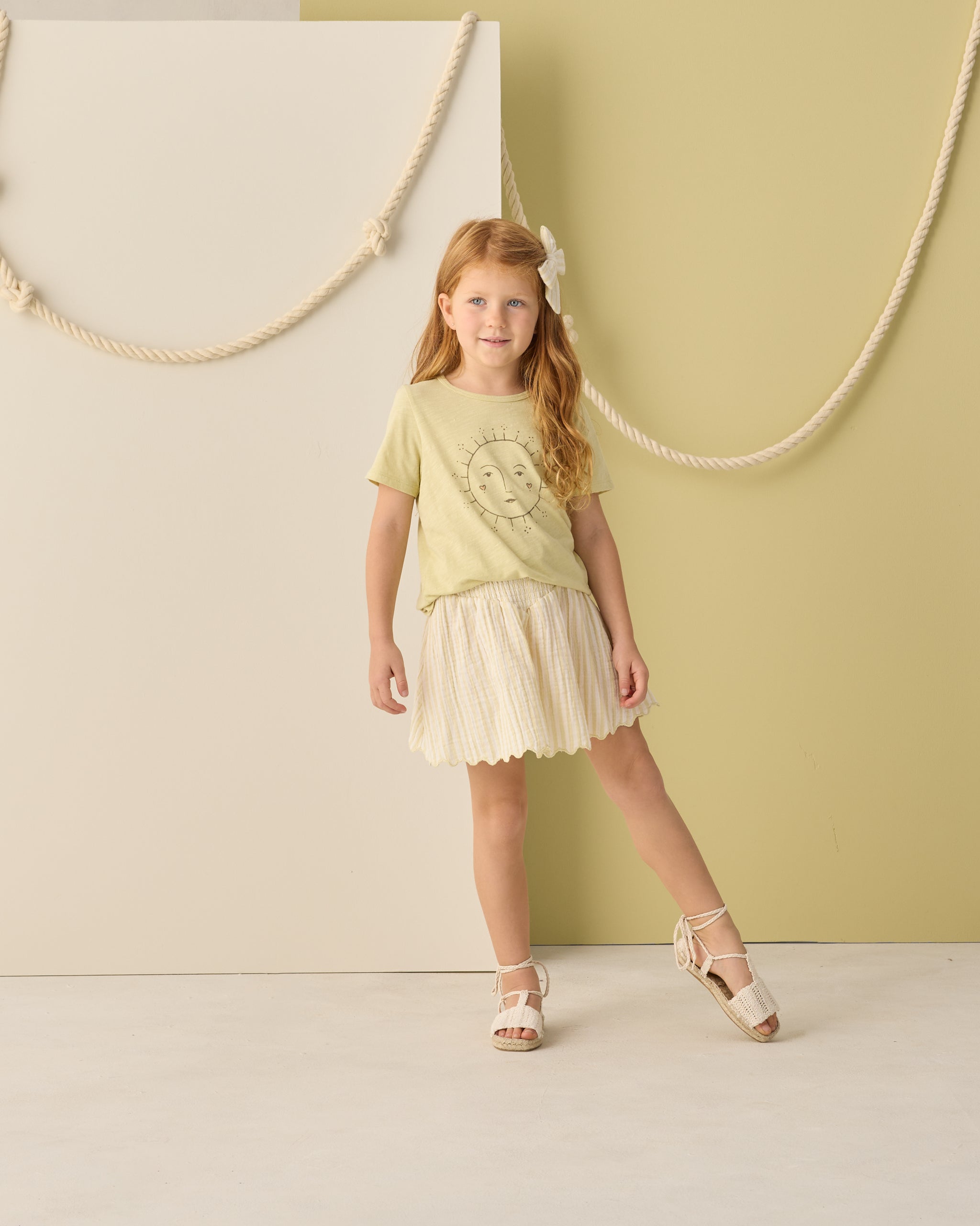Smocked V Mini Skirt || Citron Stripe