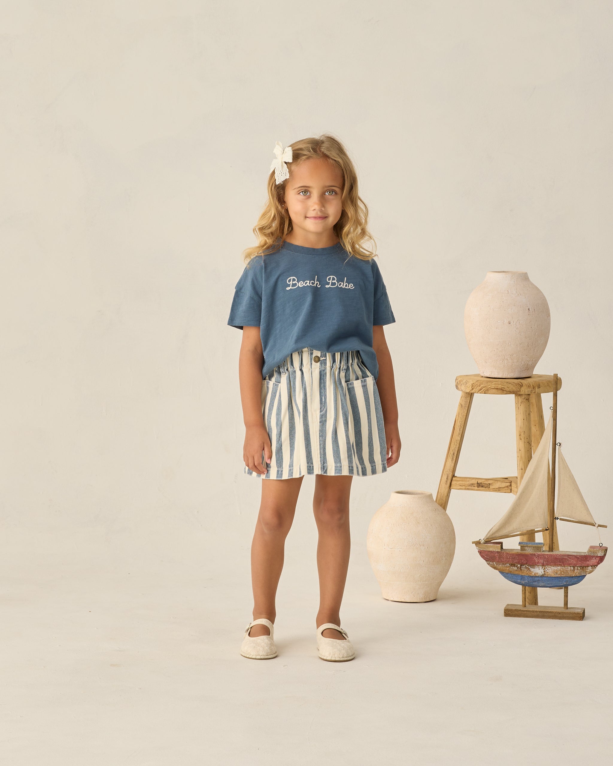 Denim Mini Skirt || Navy Stripe