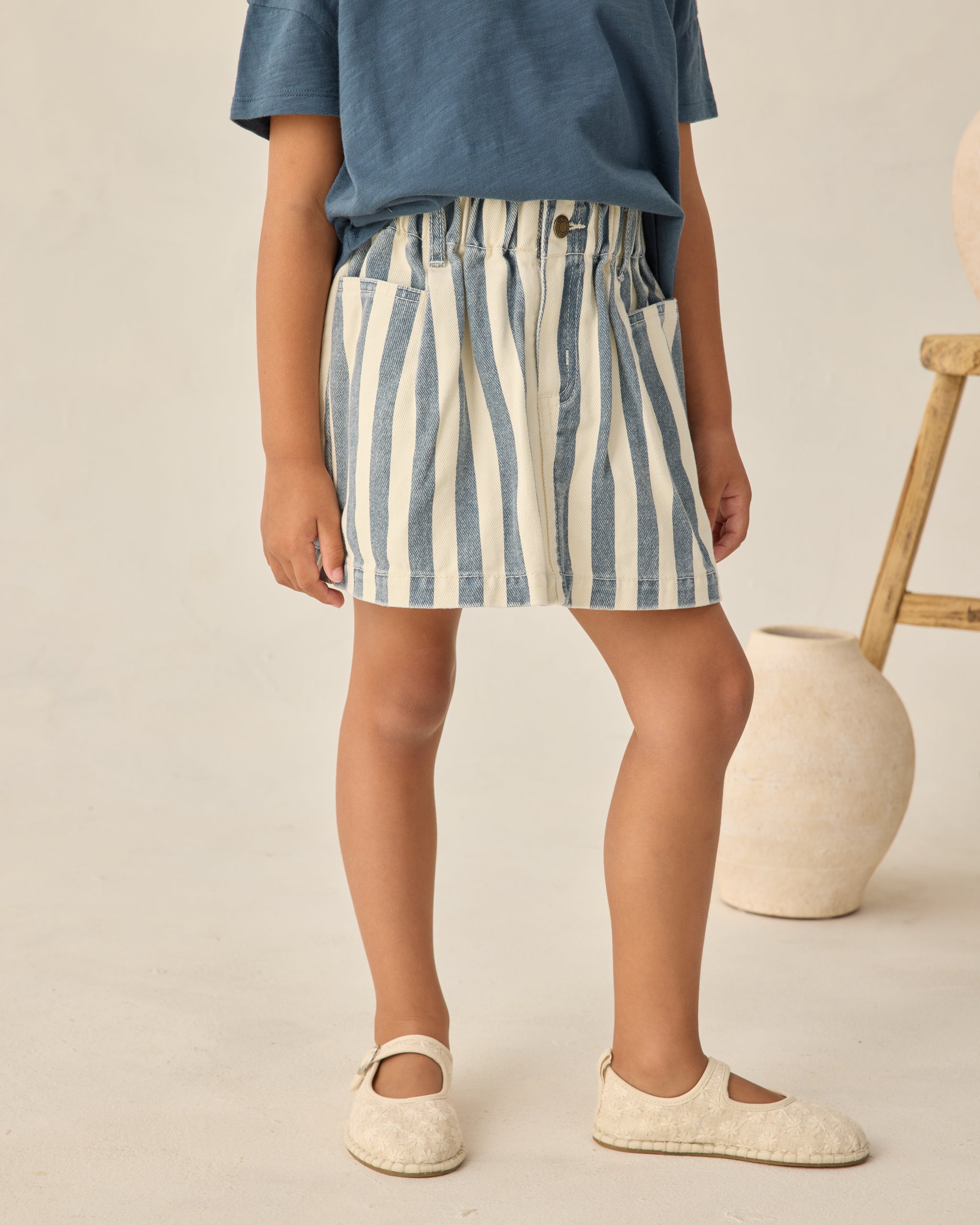 Denim Mini Skirt || Navy Stripe