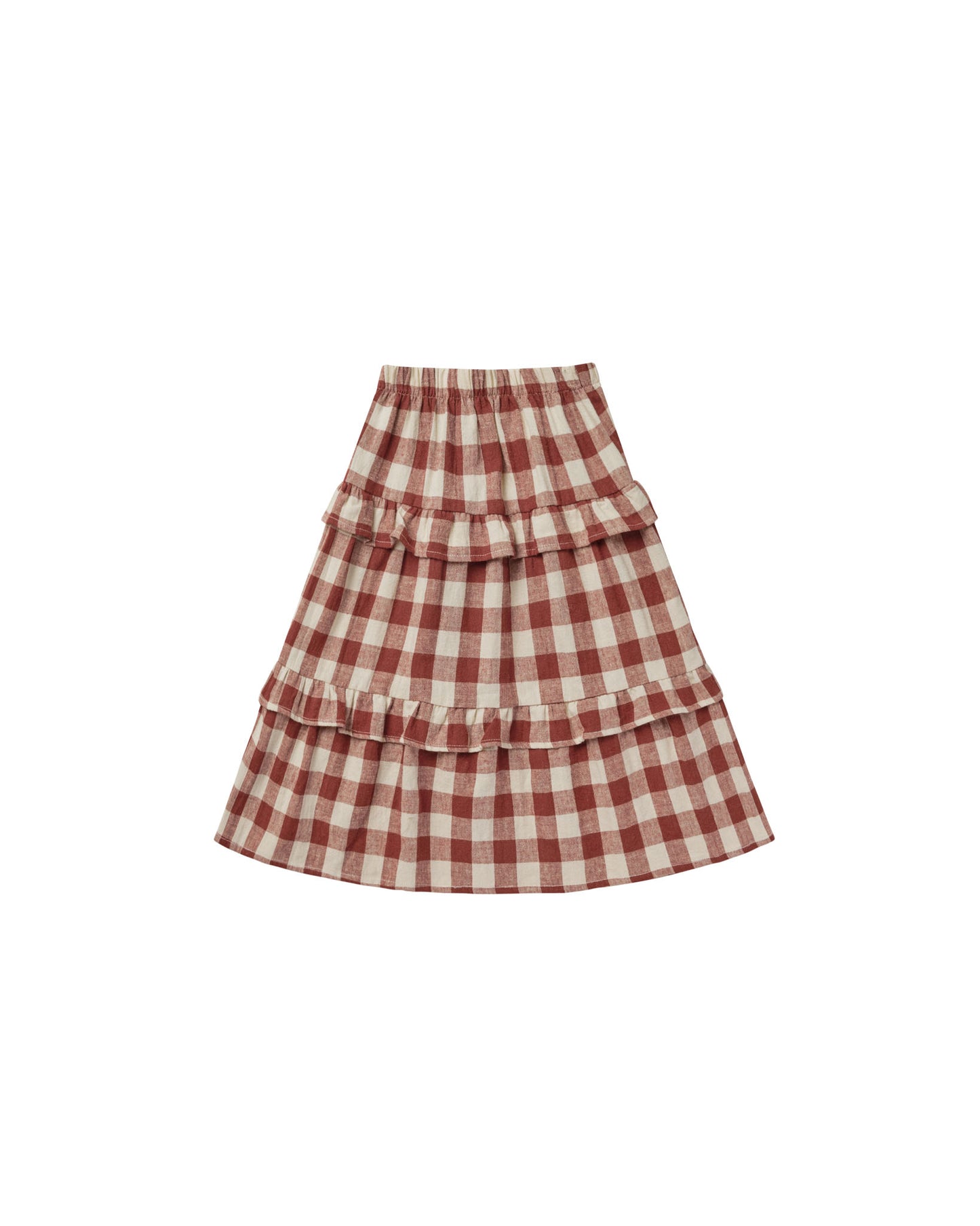 RUFFLED MIDI SKIRT || RUBY PLAID