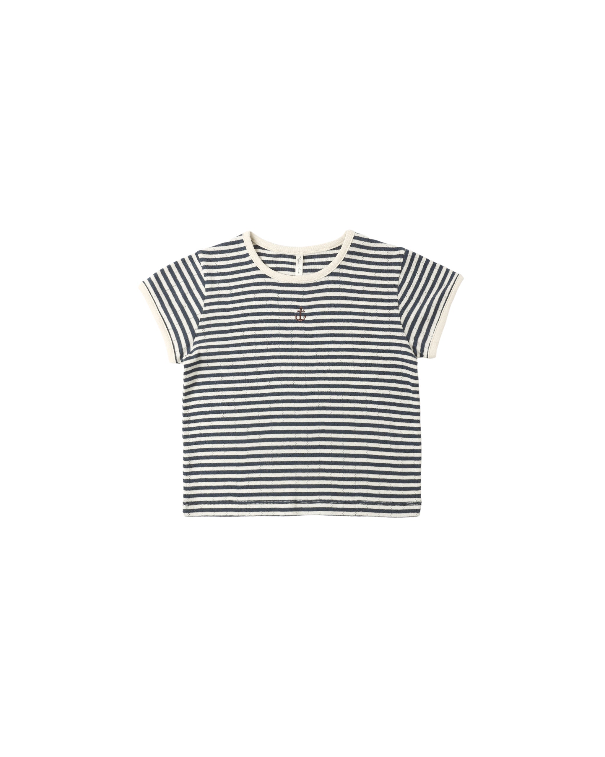 Pointelle Tee || Navy Stripe