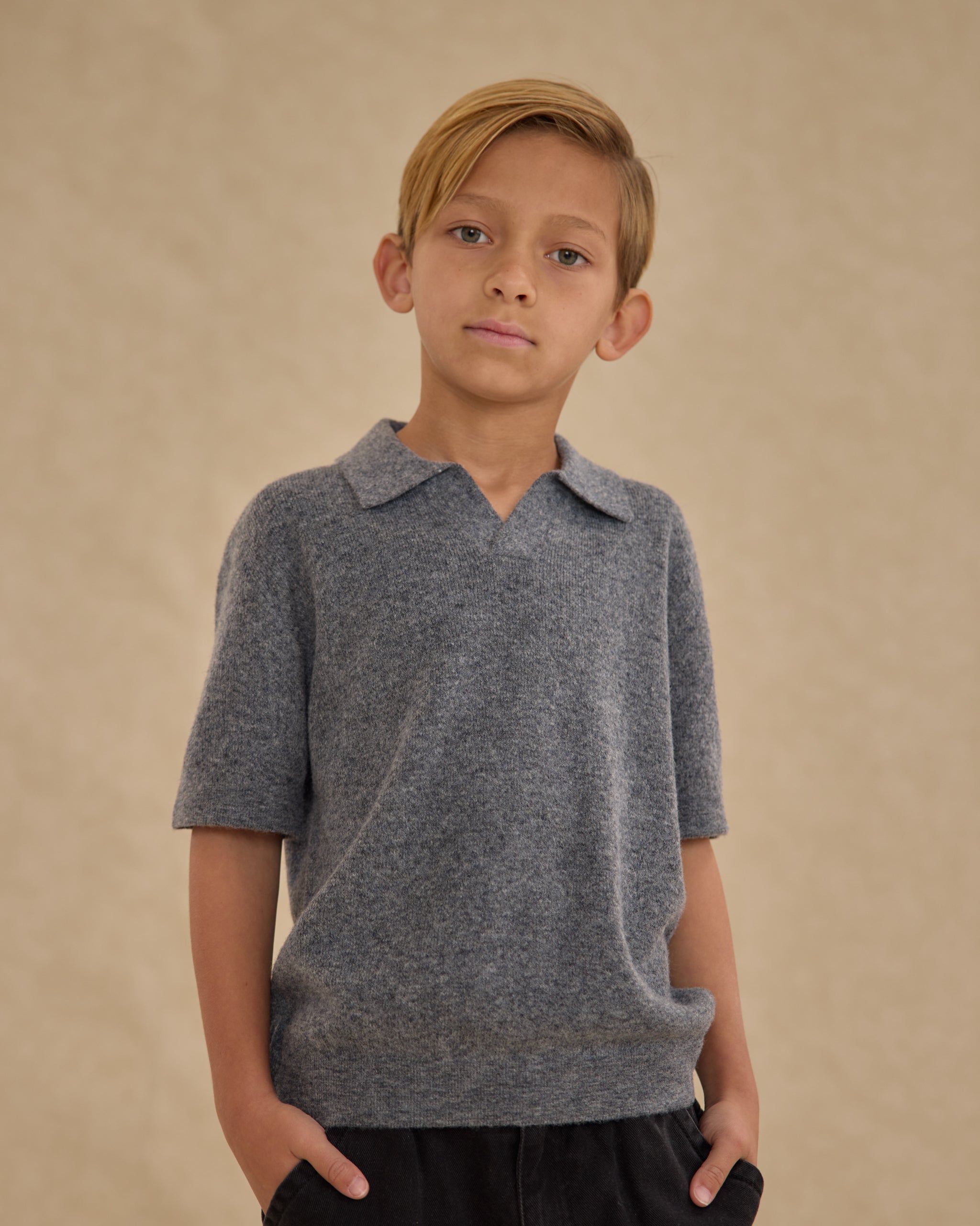 Knit Polo || Heathered Grey
