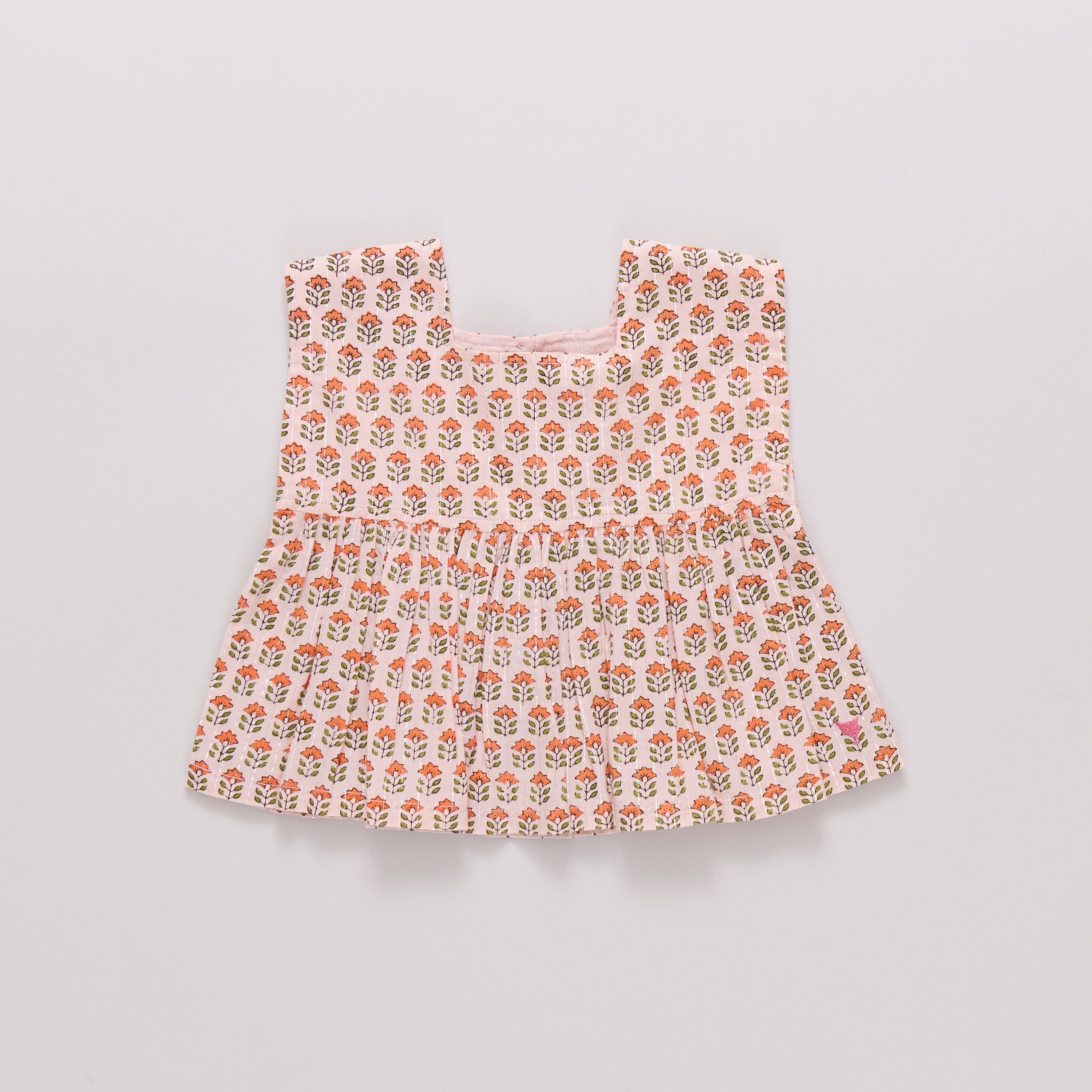 Girls Kamari Top - Pink Prairie Block Print