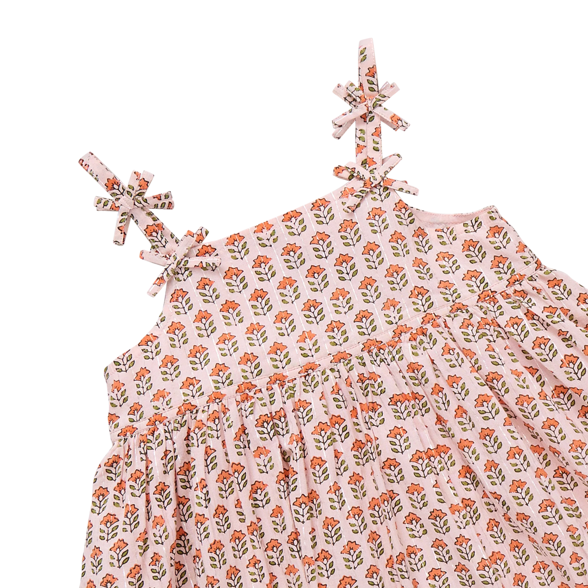 Girls Tia Dress - Pink Prairie Block Print