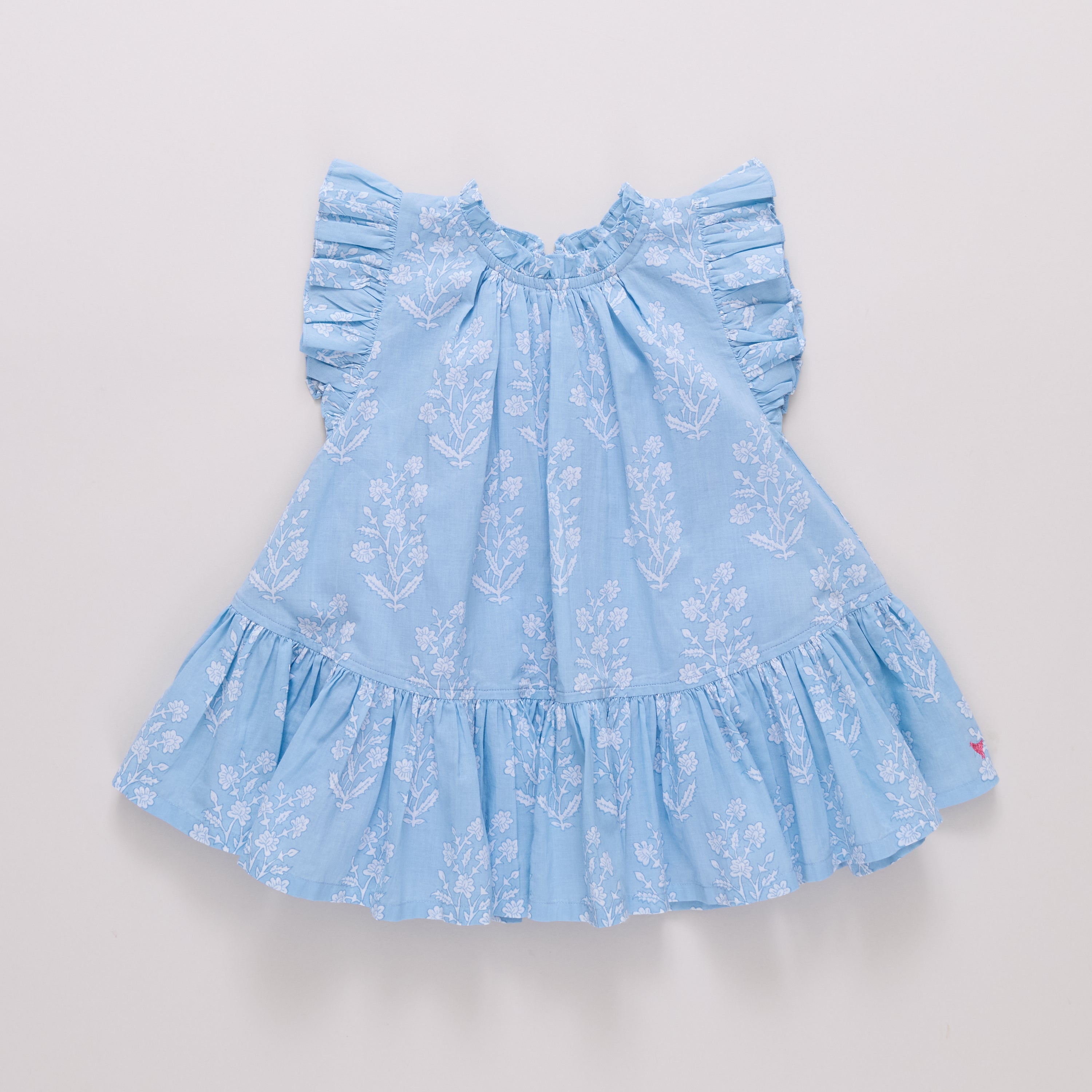 Girls Harper Dress - Blue Dewdrop Block Print